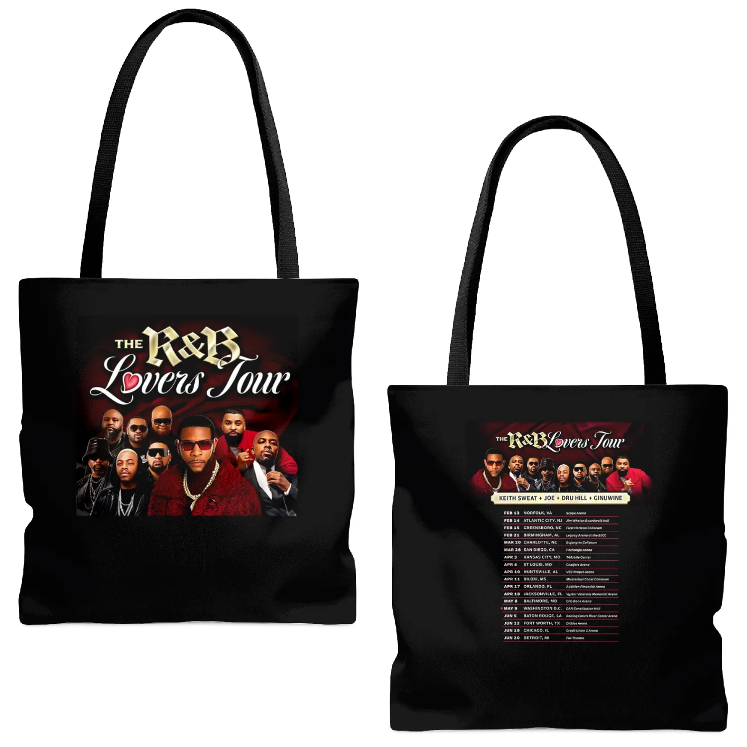 SALE - 2 Sides Keith Sweat The R&B Lovers Tour 2026 Black Tote Bags (AOP)