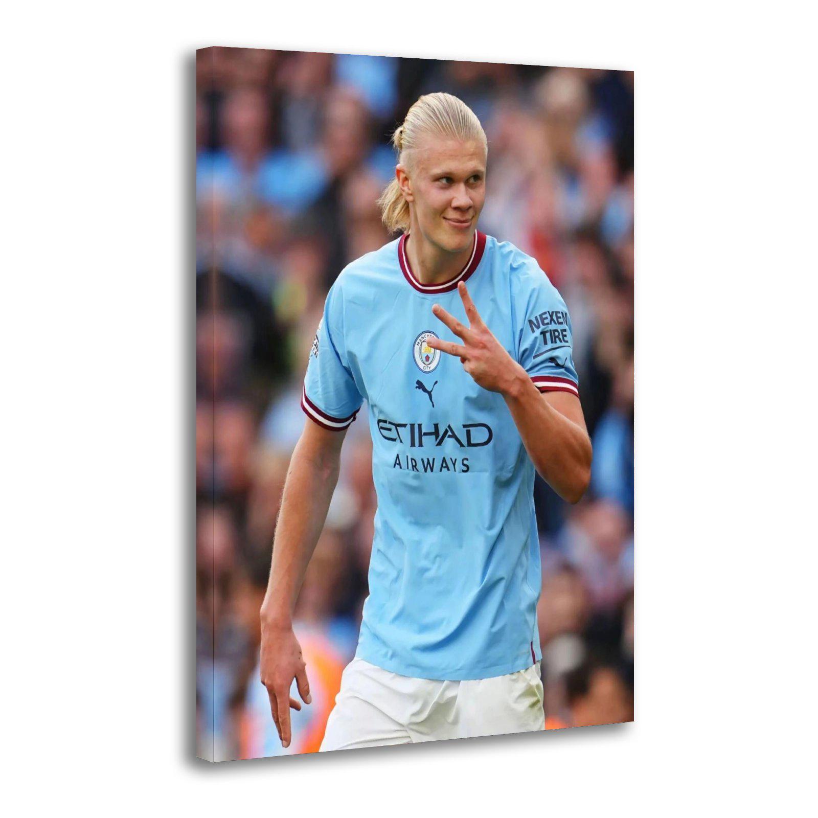 Erling Haaland Manchester City Peace Sign Portrait Painting On Canvas Wall Art Poster Picture Print Living Room Walls Decor Home