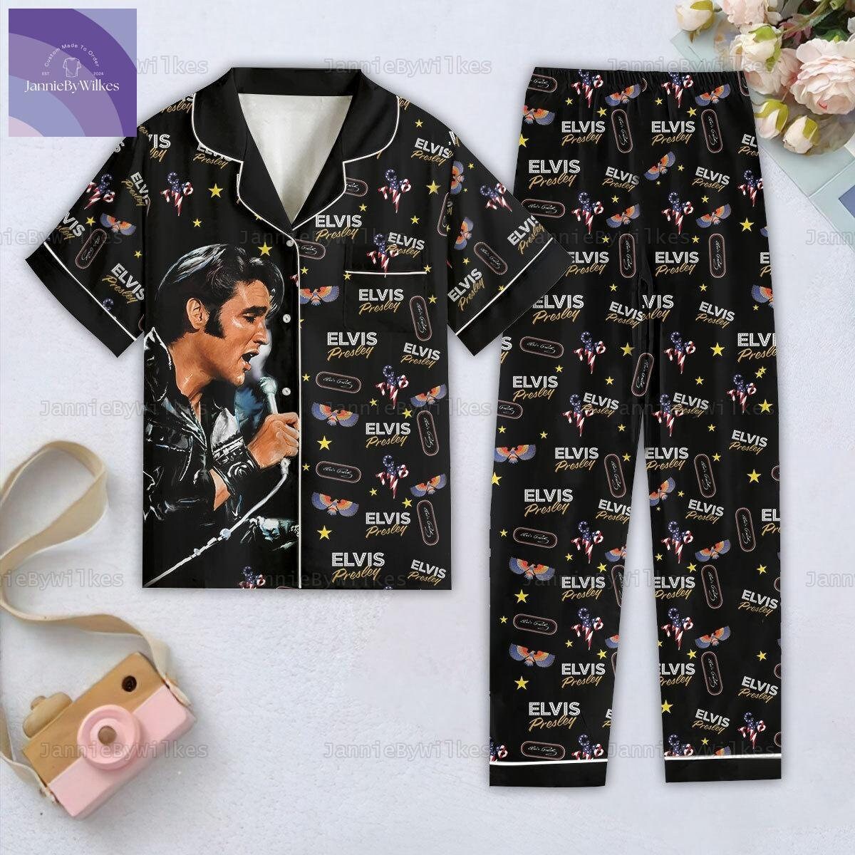 Elvis Presley Pajamas Set, King Of Rock And Roll Pjs, Short Sleeve Pajamas, Pajama Set Women, Pajamas For Party, Elvis Presley Merch