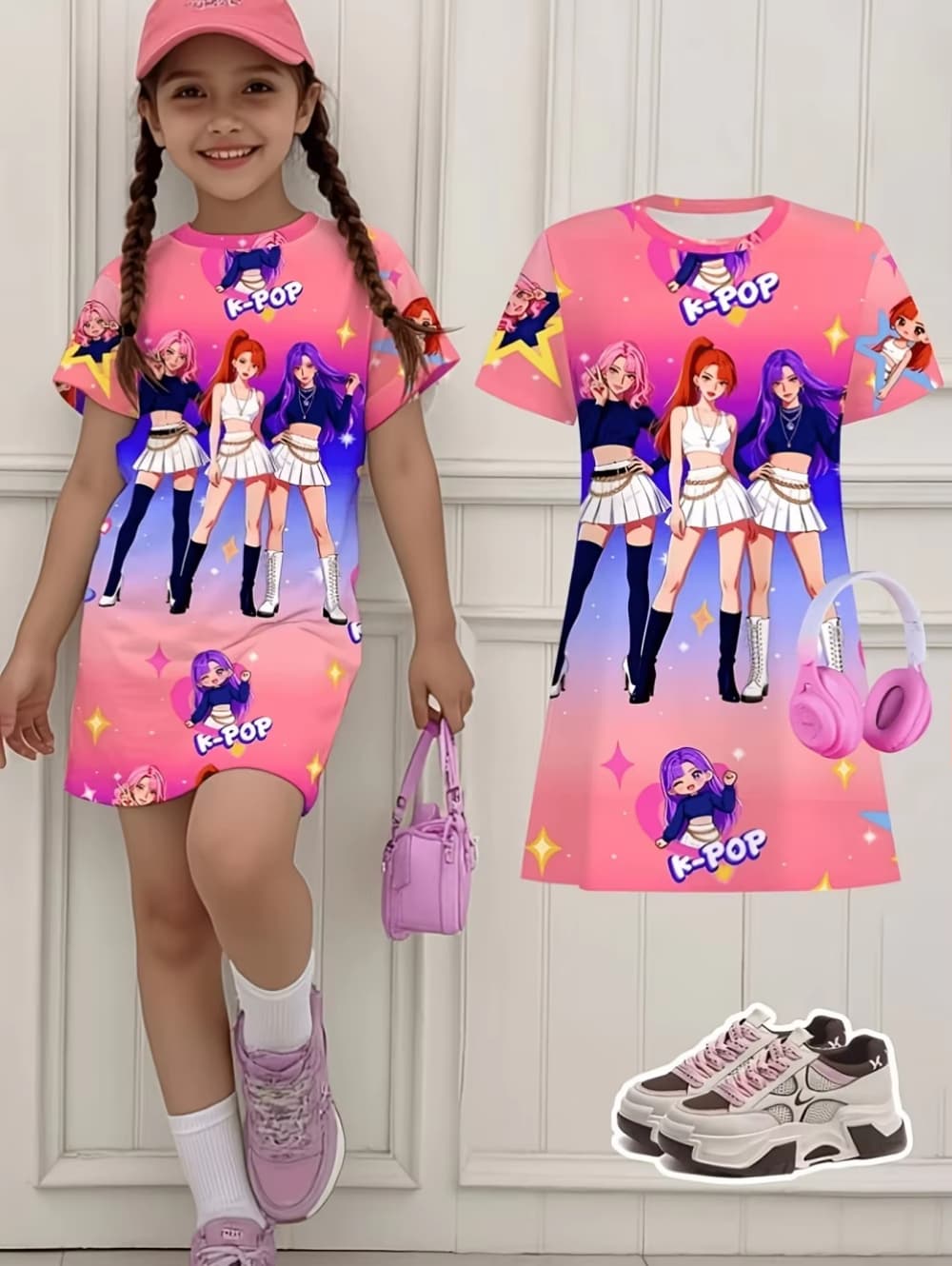 Girl Kpop Demon Hunter T-shirt Dress, Summer Short Sleeve Dress Gift