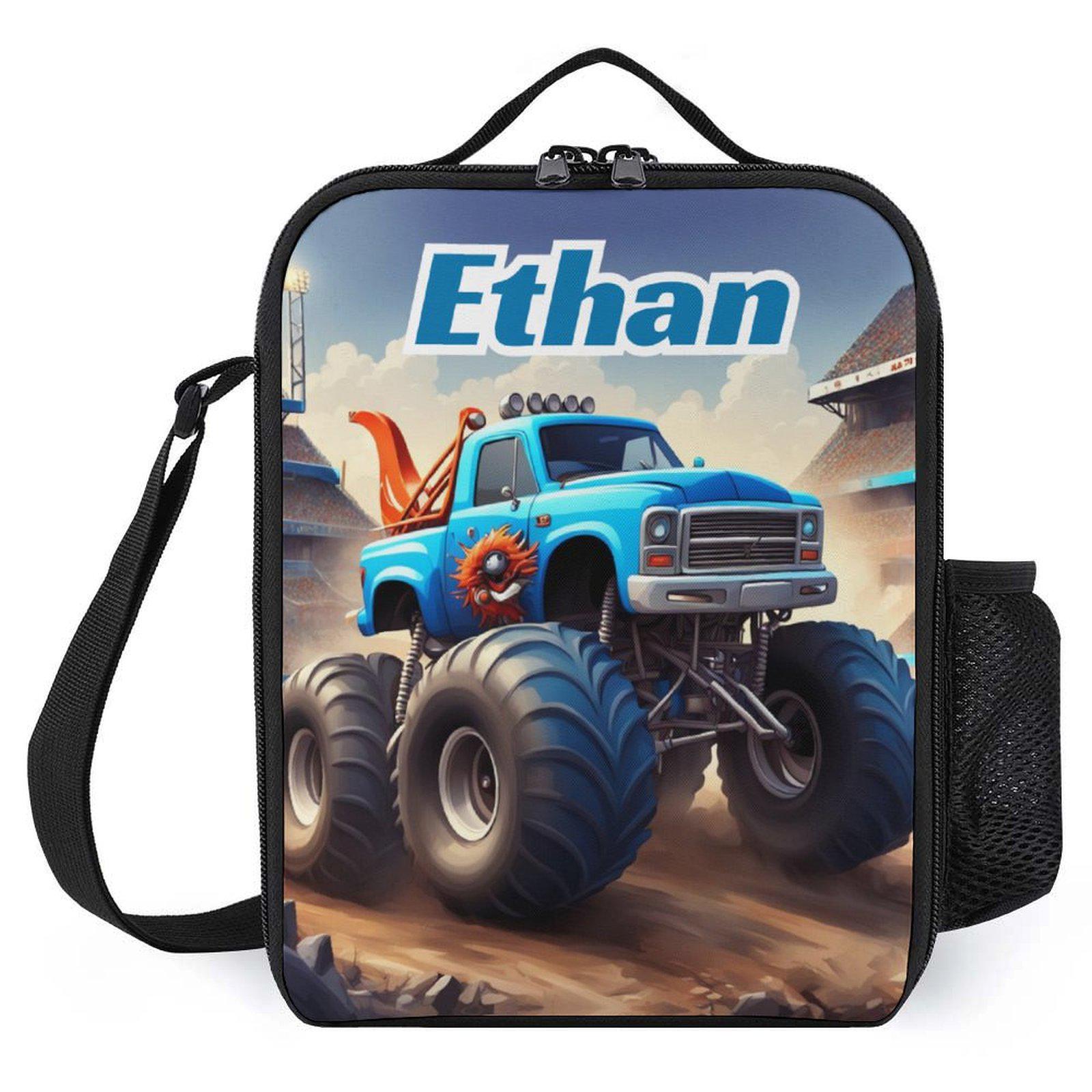 Personalized Monster Truck Dirt Road Lunch Bag for School Camp Boys & Girls