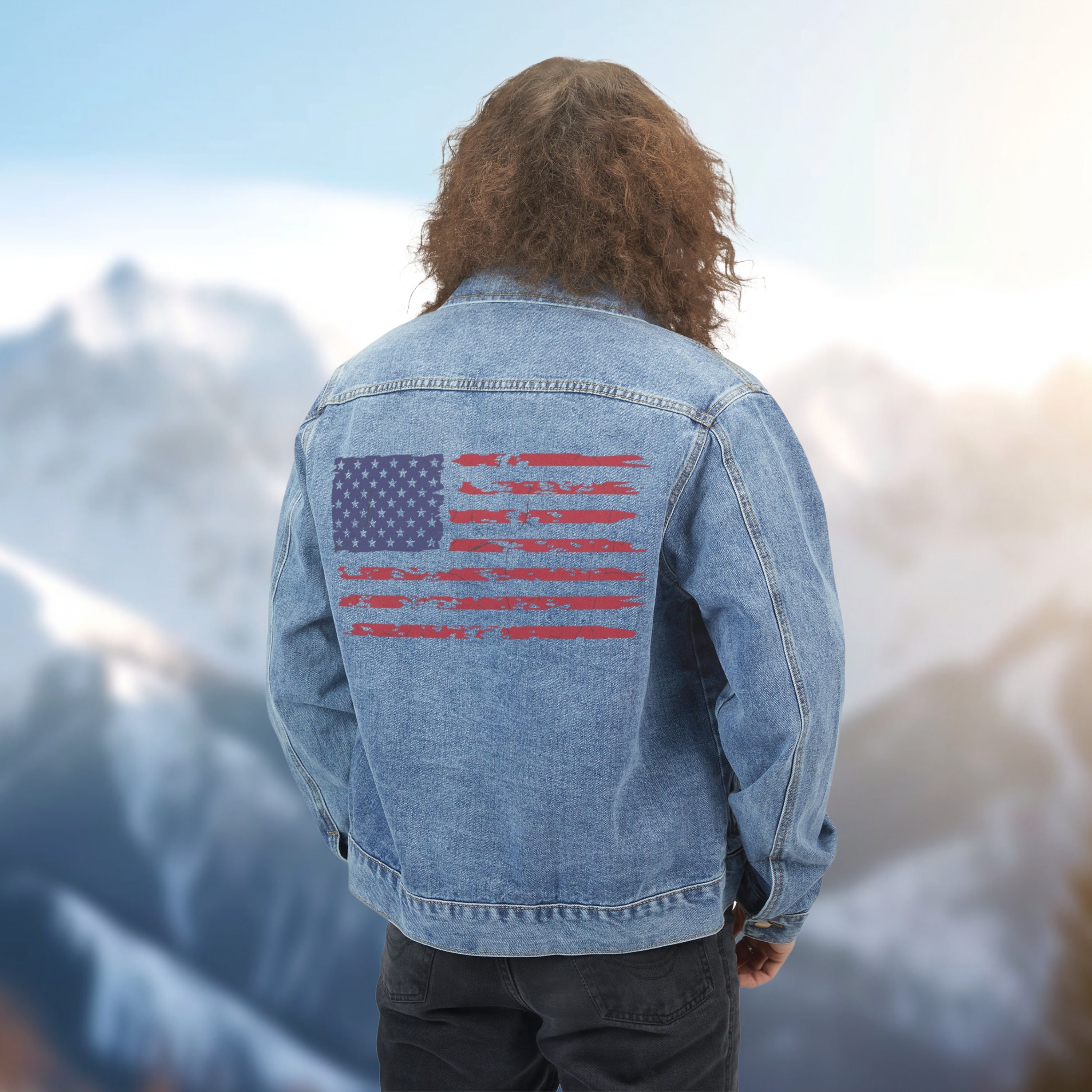 Patriotic Denim Jacket Jean Jacket We The People Women's Denim Jacket American Flag Jacket For Dad Mom Son Daughter Patriotic Gift Vintage