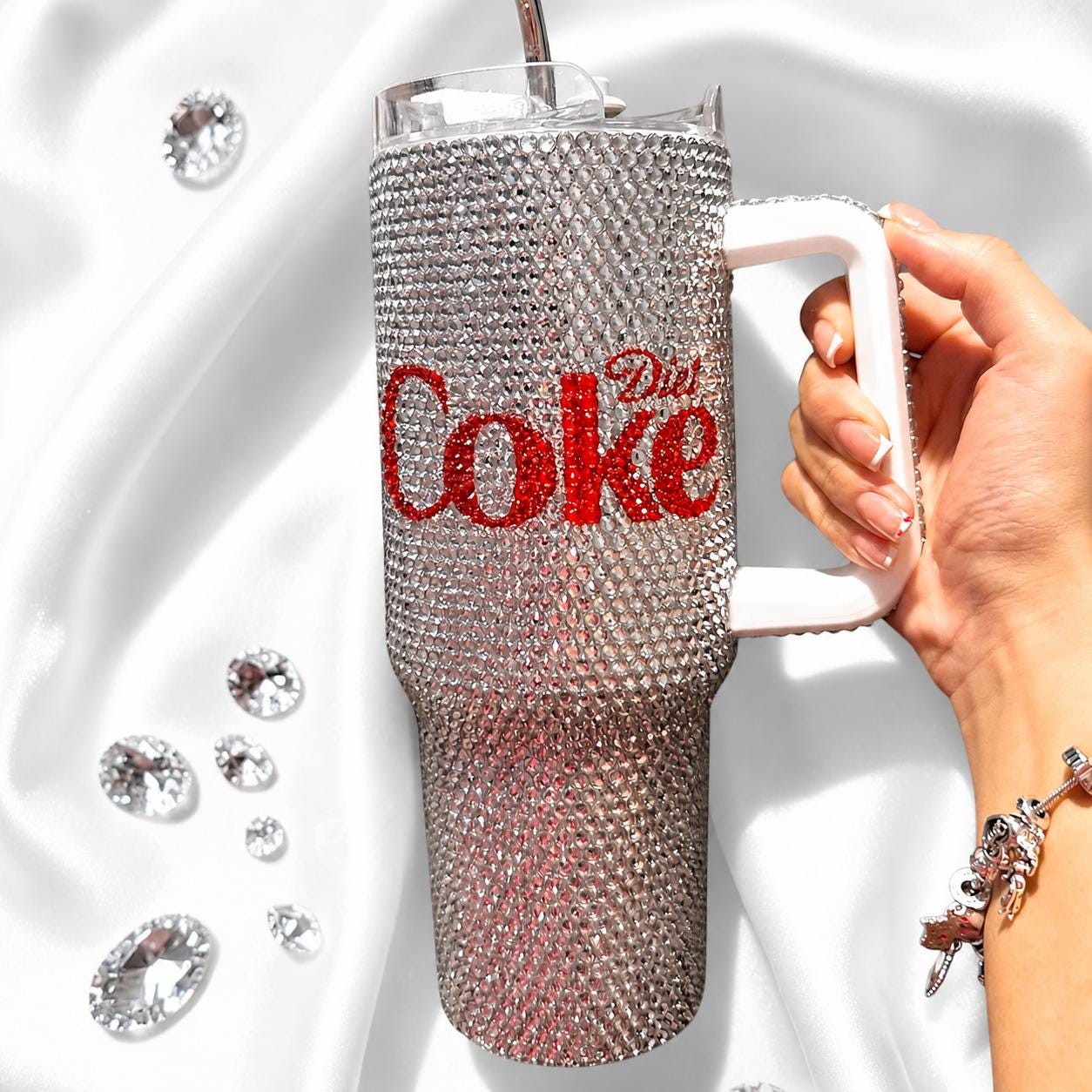 40 Oz Tumbler Diamant Embellished Diet Coke Inspired Rhinestone Tumbler Cup