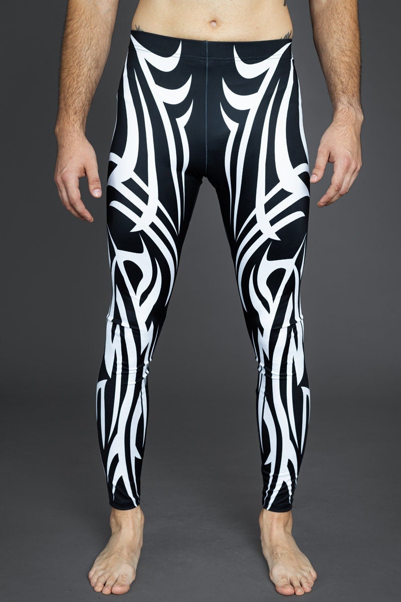 Men's Leggings, tribal leggings, black and white leggings for men