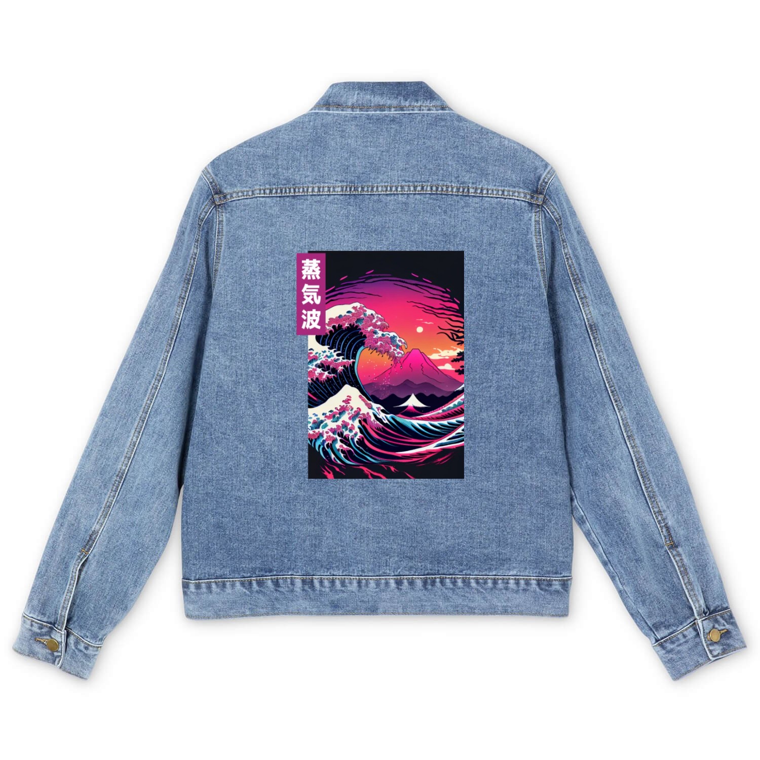 Japanese Art Great Wave Kanagawa Retrowave Style Men's Denim Jackets