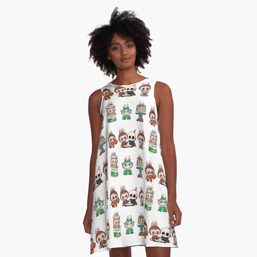 Labubu monsters sticker bundle pack A-Line Dress, Gift for Her
