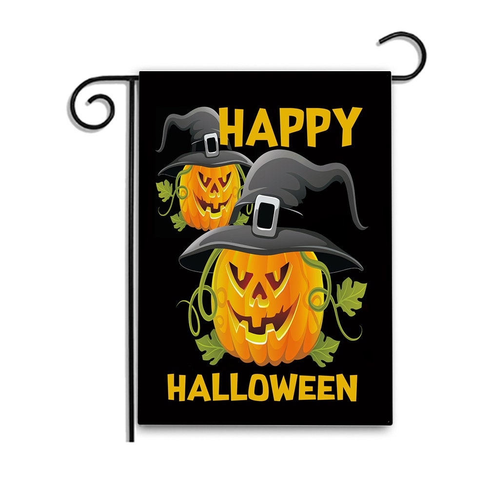 Happy Halloween Flag Jack-O-Lantern Scarecrow Hat Garden Flag Halloween Yard Flag