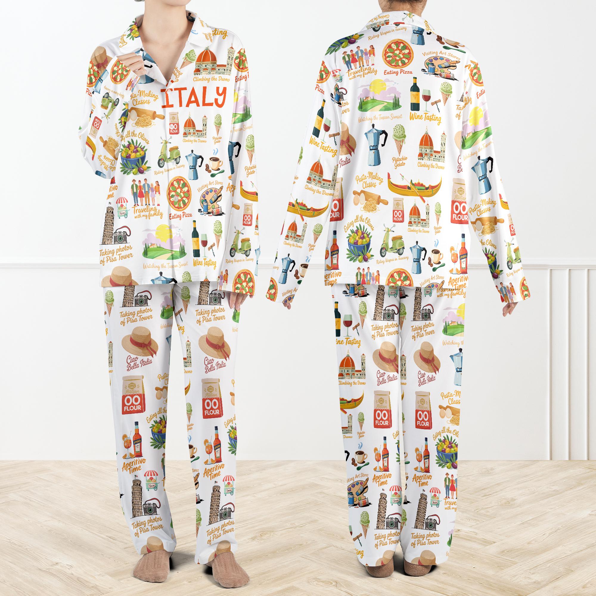 Italian Vacation Silky Satin Pajama Set for Women, Italy Travel and Family Pyjamas