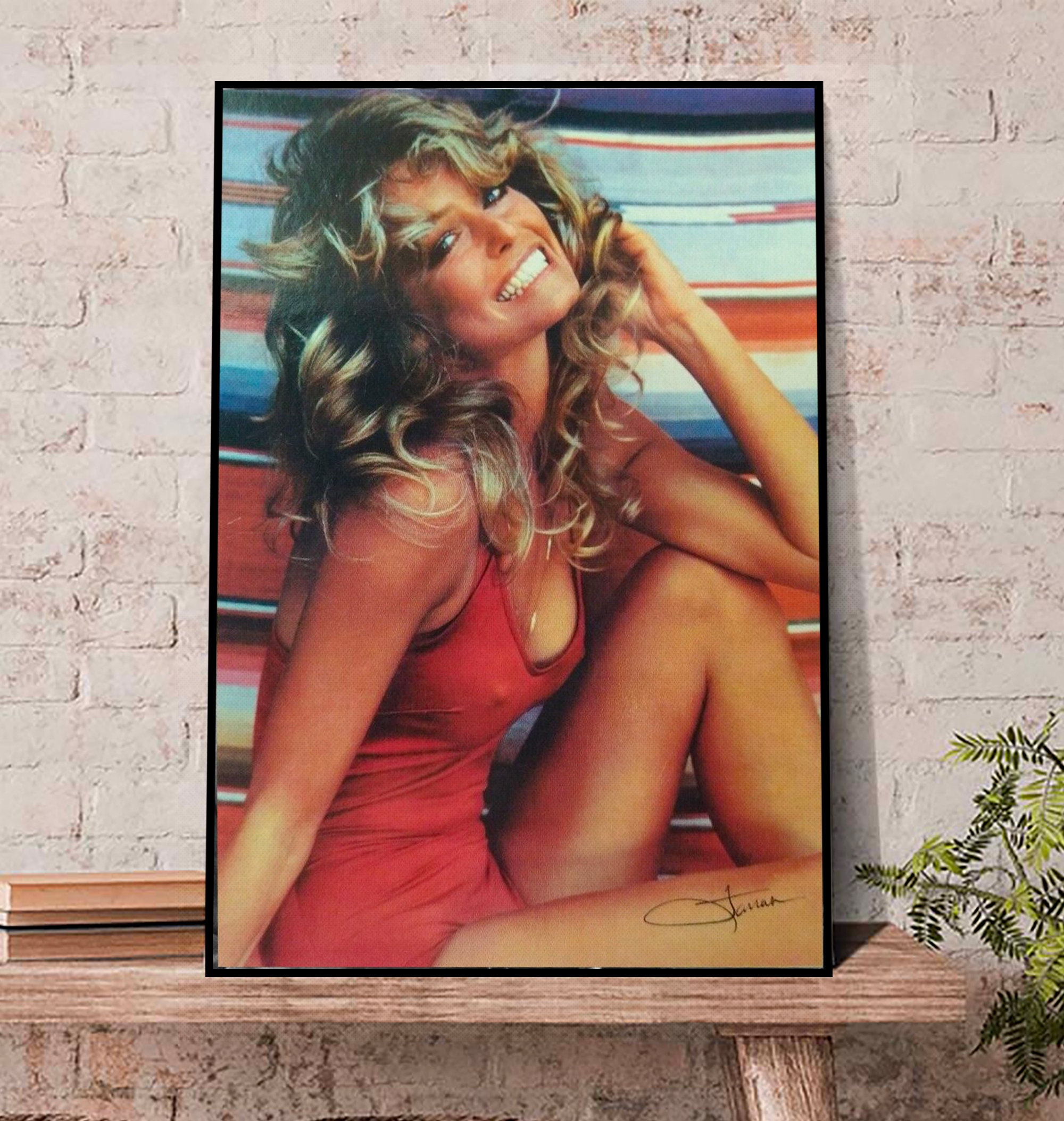 Farrah Fawcett red swimsuit Poster