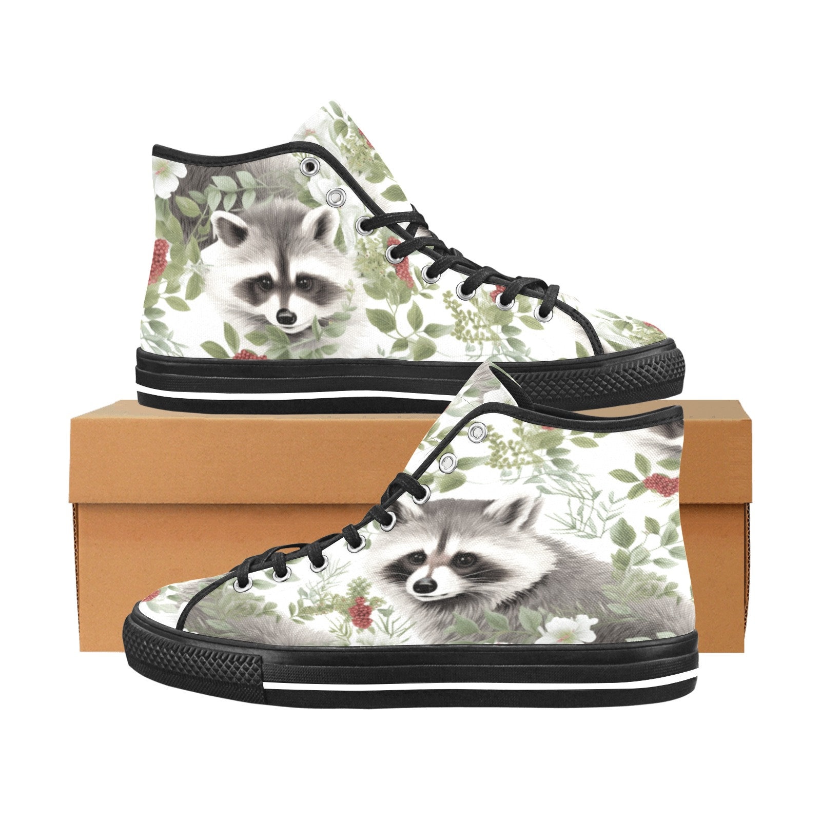 Raccoon & Floral High Top Canvas Sneakers for Men