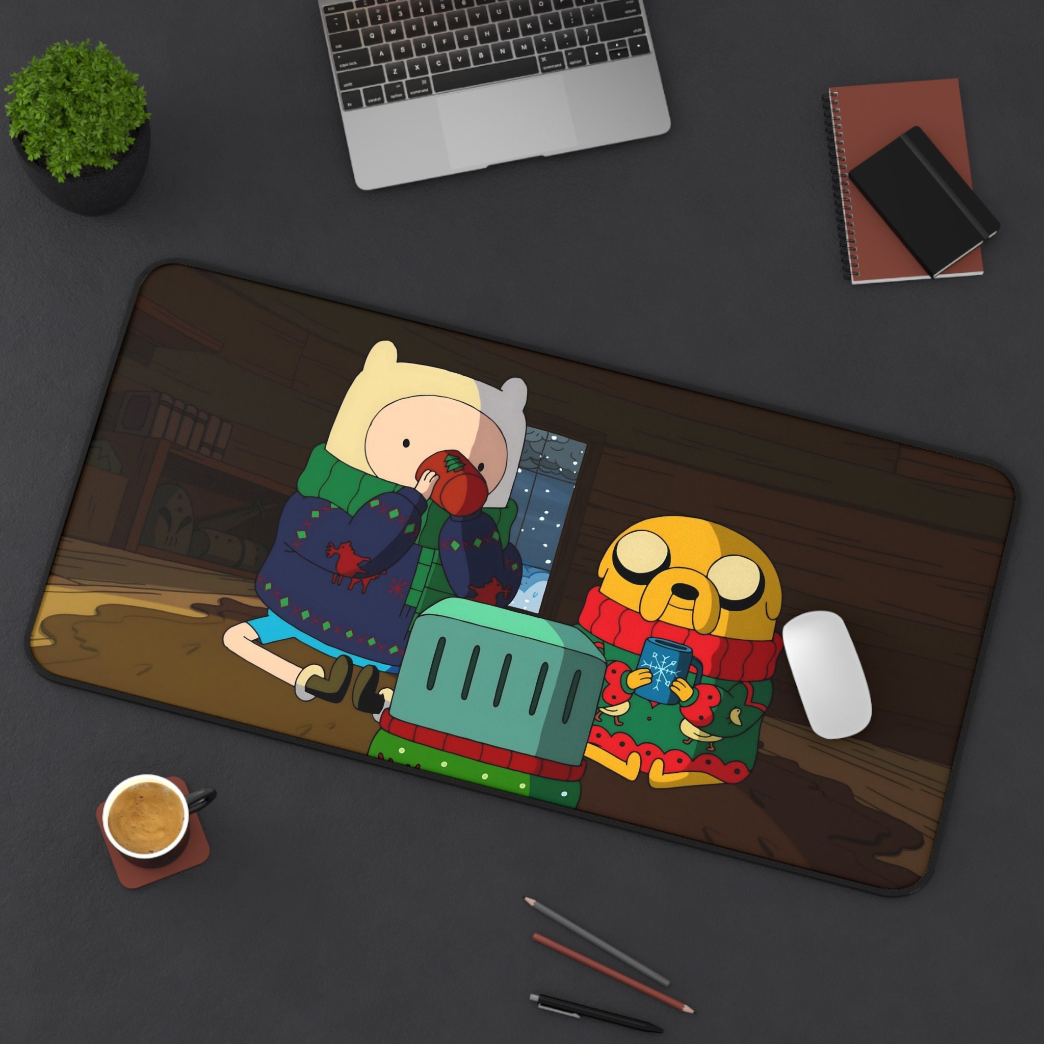 Cute Adventure Time Finn and Jake and BMO Christmas Eve Desk Mat