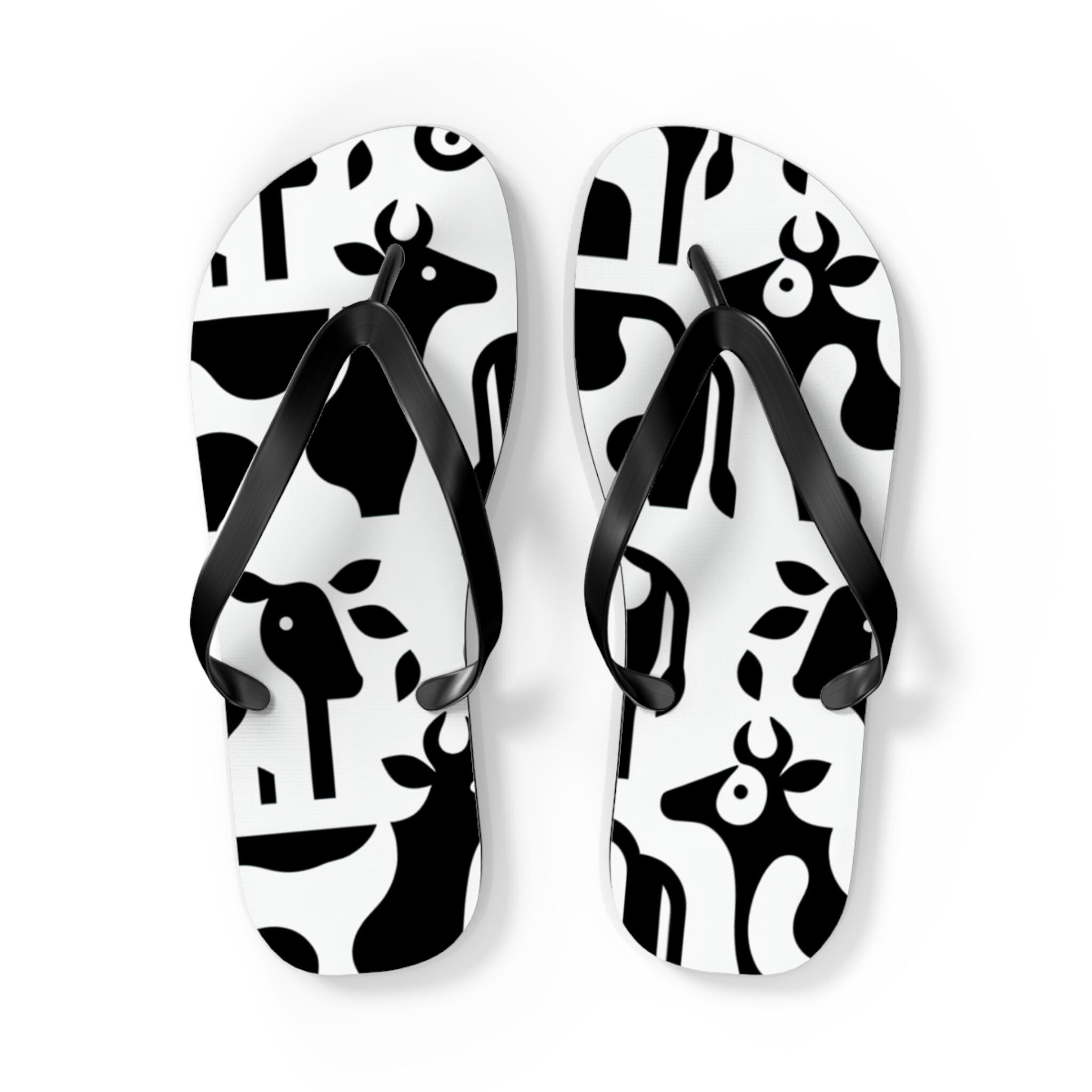Cute Cow Print Flip Flops, Summer Beach Footwear, Animal Lover Gift, Fun Pool Slides, Comfortable Summer Sandals, Holiday Footwear