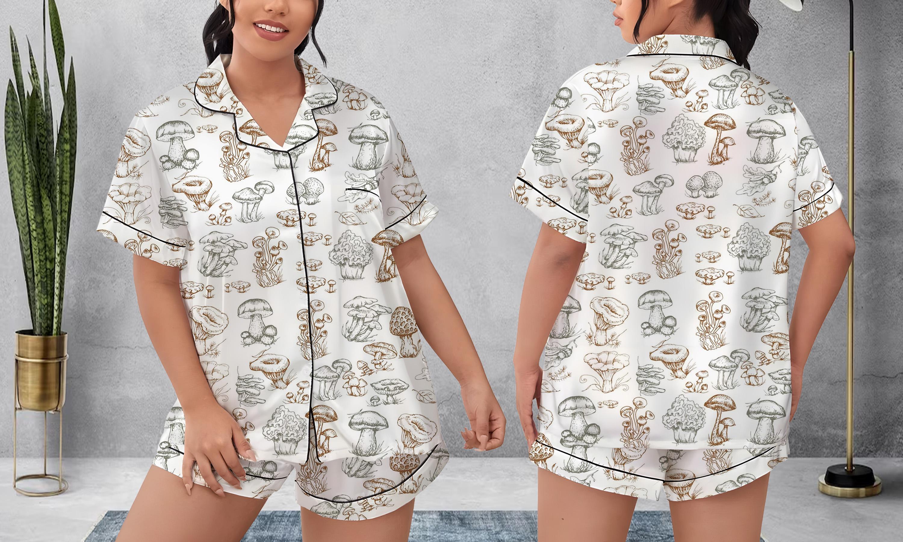 Mushroom Pattern Pajamas Short Set, Mushroom Pattern Pajamas Set, Holiday Pajamas Set, Pajamas Pants, Women Pajamas, Sleepwear Pyjamas