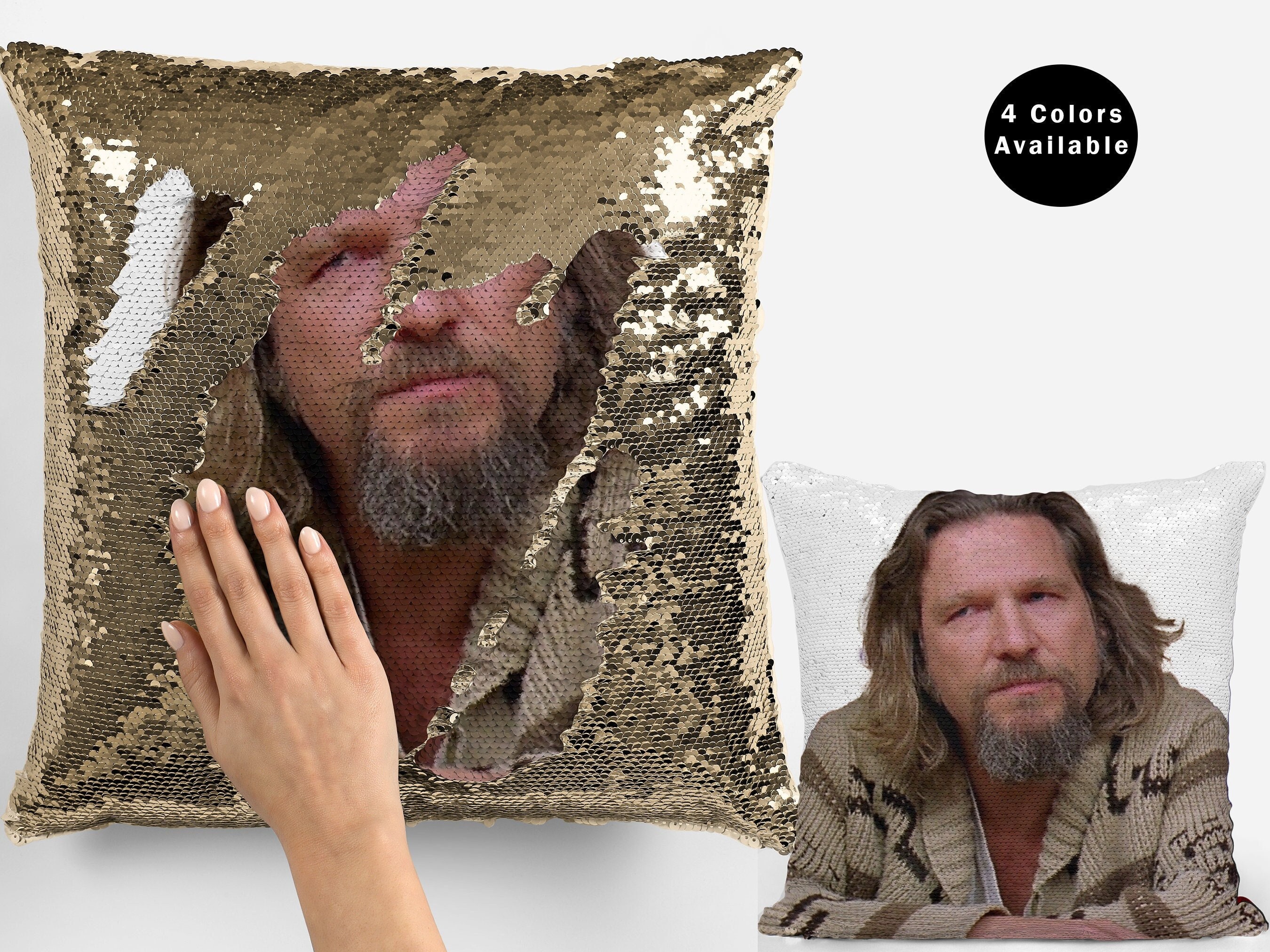 Jeff bridges the dude sequin pillow, flip sequin pillow, jeff bridges pillow, the dude fans pillow cushion gift