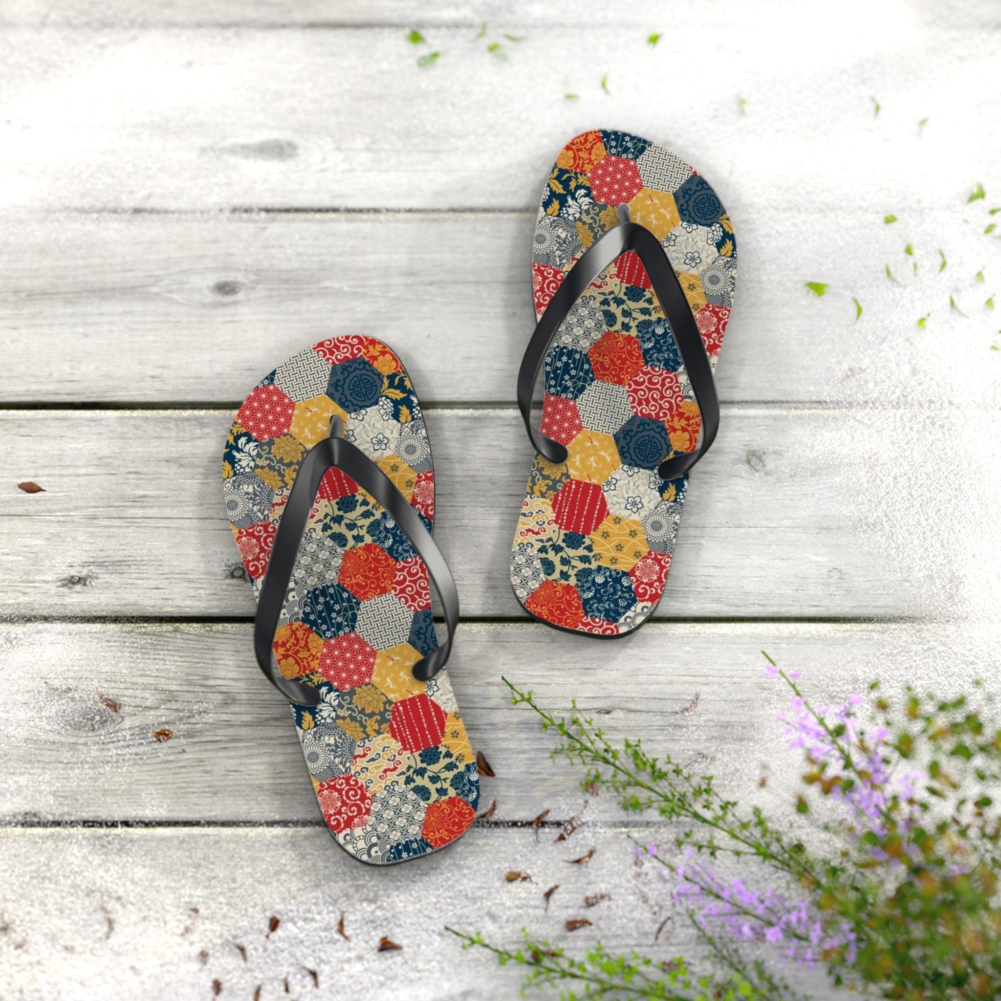 Colorful Floral Flip Flops, Summer Sandals, Beach Footwear, Fun Vacation Accessories, Boho Style Flip Flop