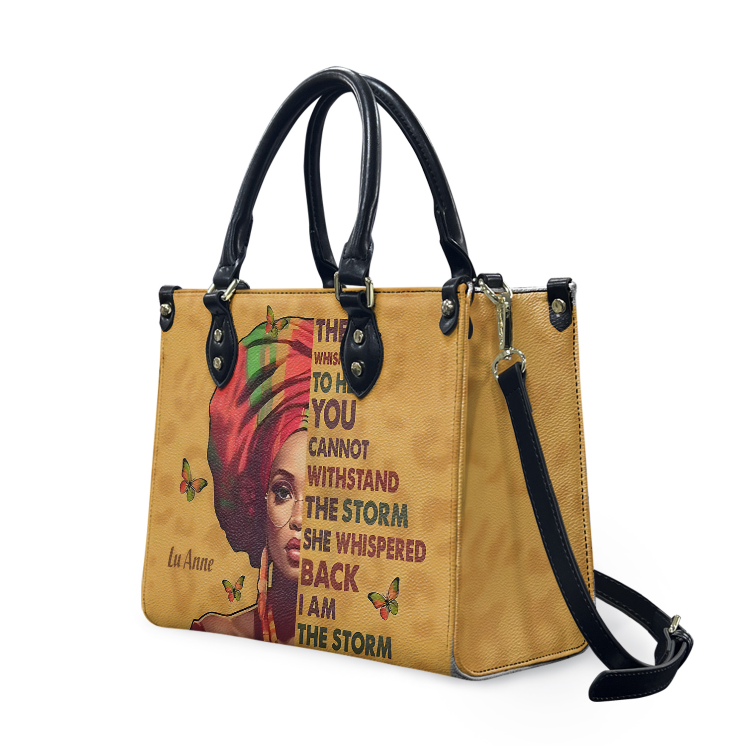 Personalize African American Black Girl I Am The Storm Vintage Leather Handbag