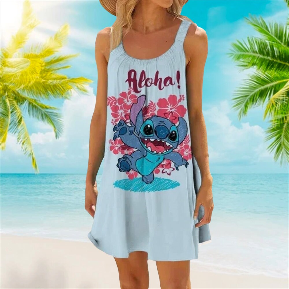 Blue Dog Aloha Floral Beach Dress, Blue Dog Tropical Girl Dress Trending Street Fashion