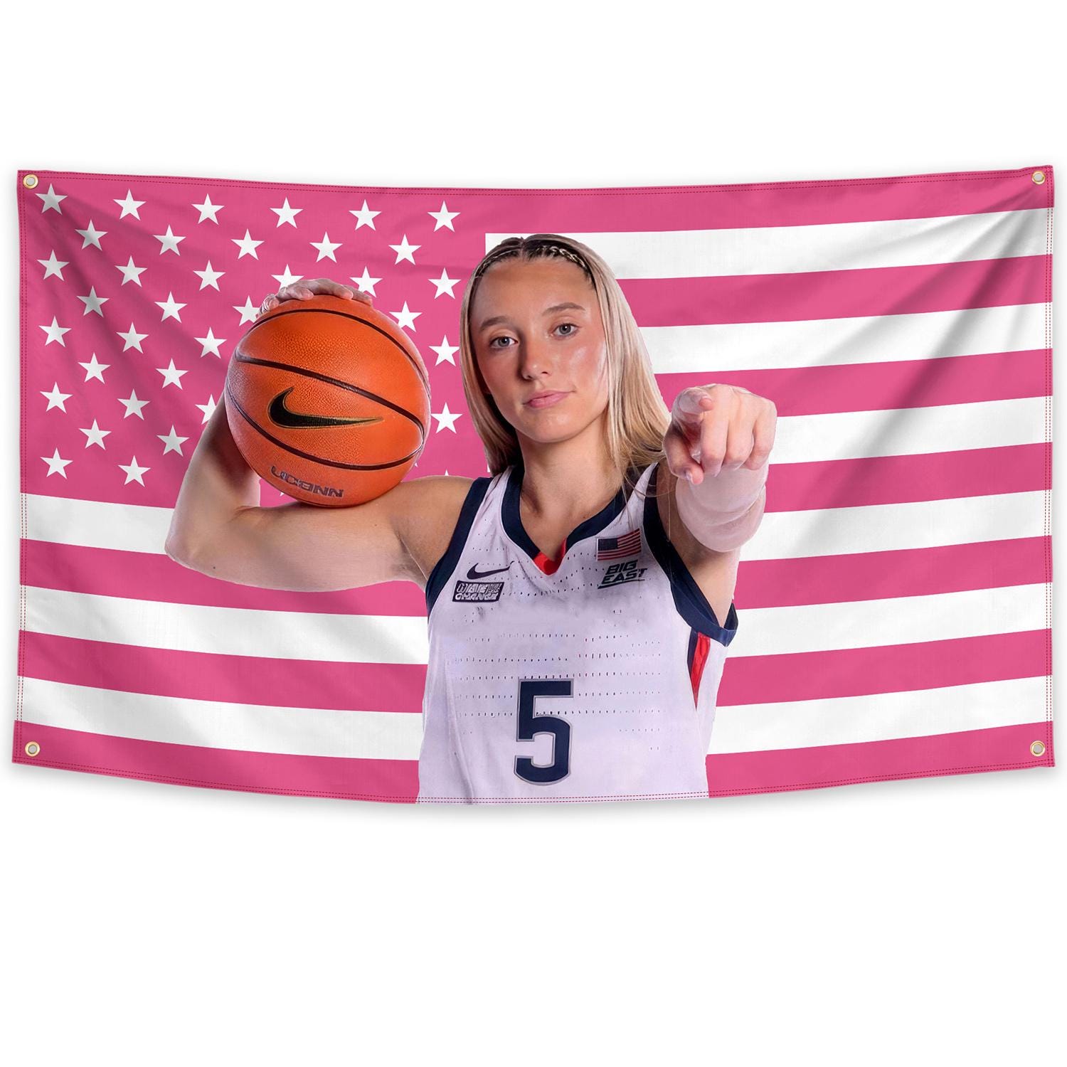 Paige Bueckers Fan Flag Basketball Star Illustration on American Flag Wall Decor