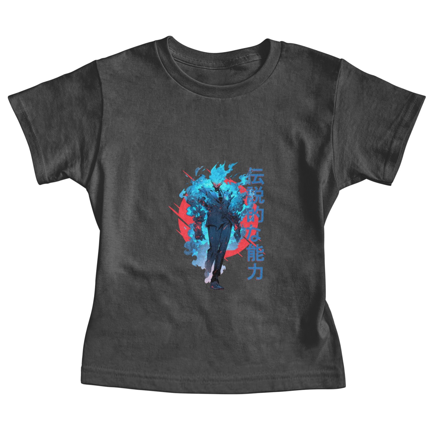 Blue Fire Demon Fantasy Anime Japanese Vaporwave Baby Tees