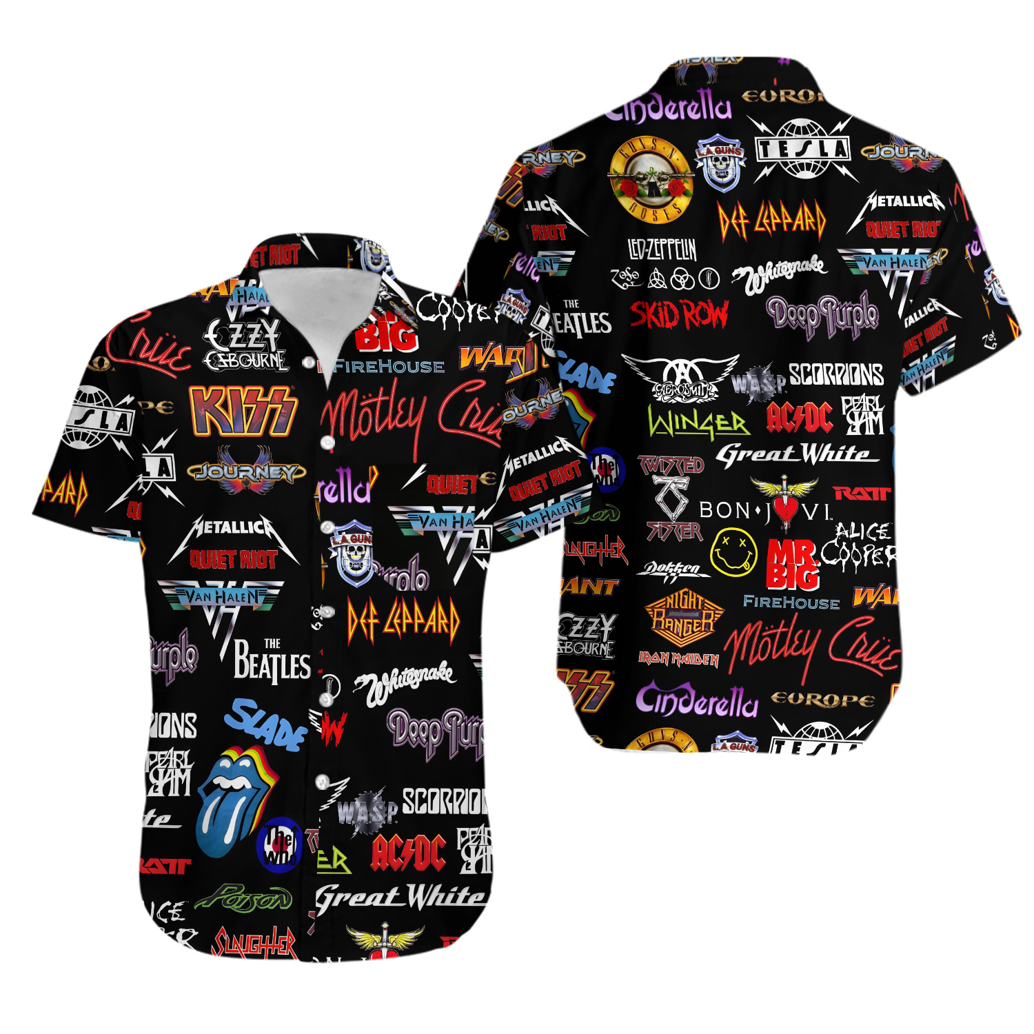Rock and Roll, Rock and Roll hawaii shirt, Lapel Casual Hawaiian Loose Print Top