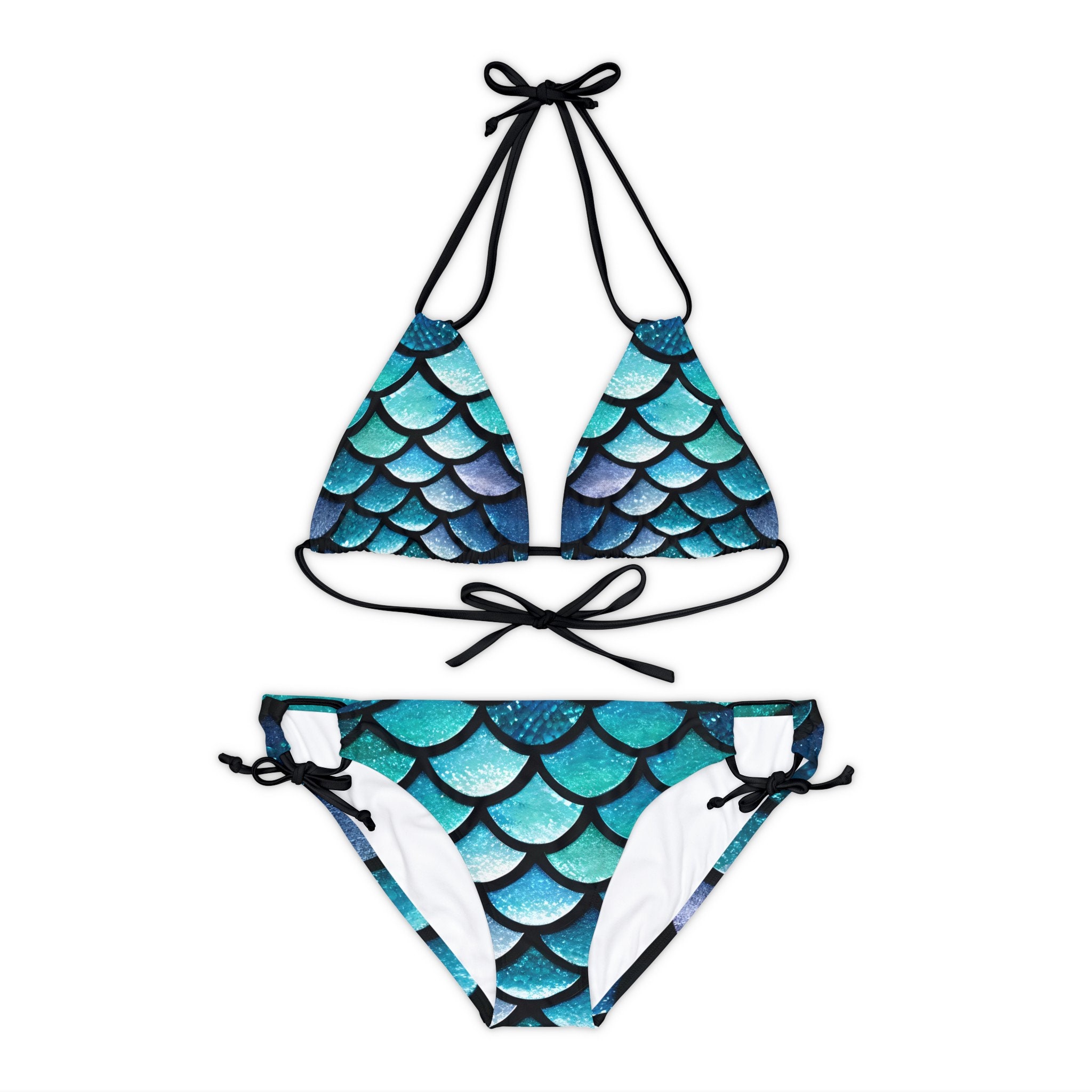 Aqua Mermaidcore Bikini Set - Two-Piece Swimwear, Mermaid Scales Pattern, Perfect for Beach Vacations & Pool Parties, Unique Gift for Her