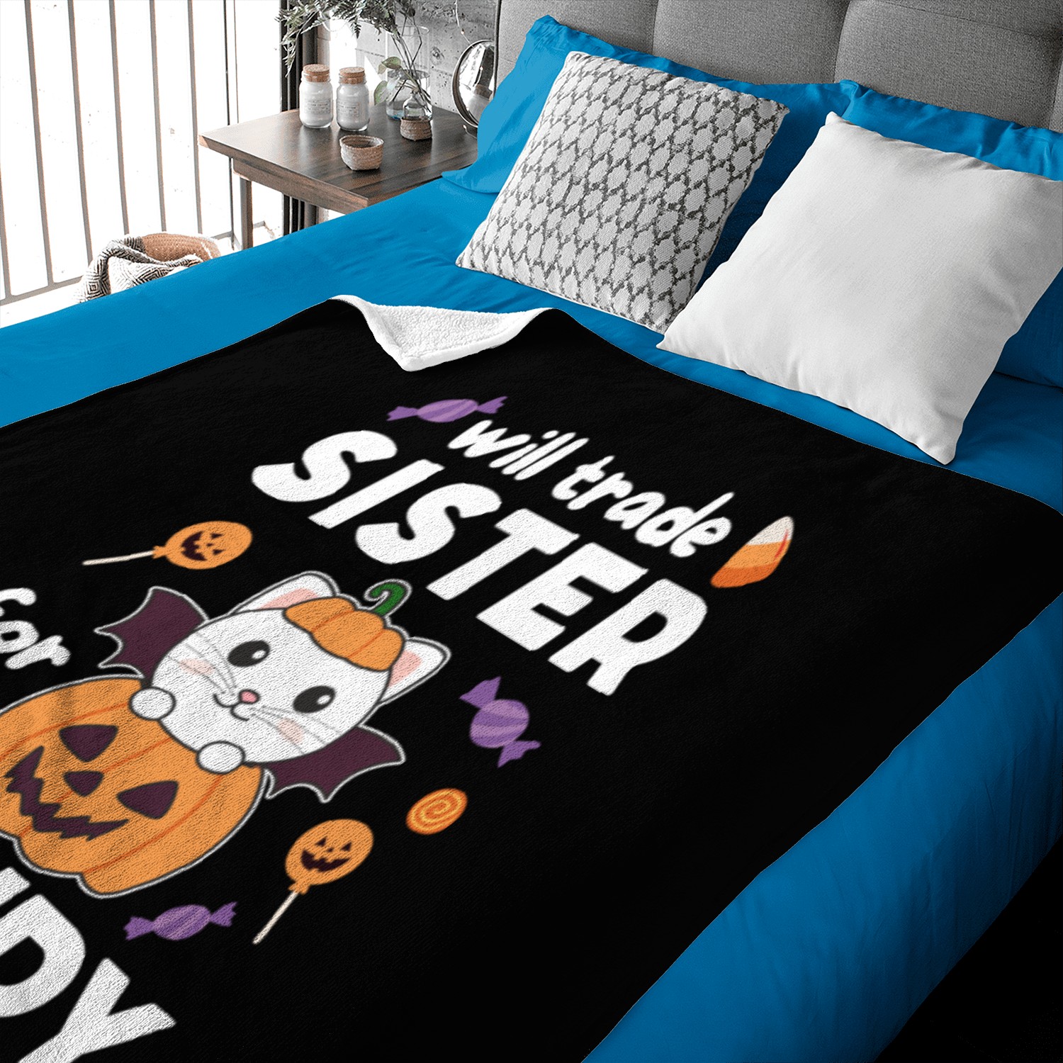 Cat Halloween Trade Sister For Candy Baby Blankets