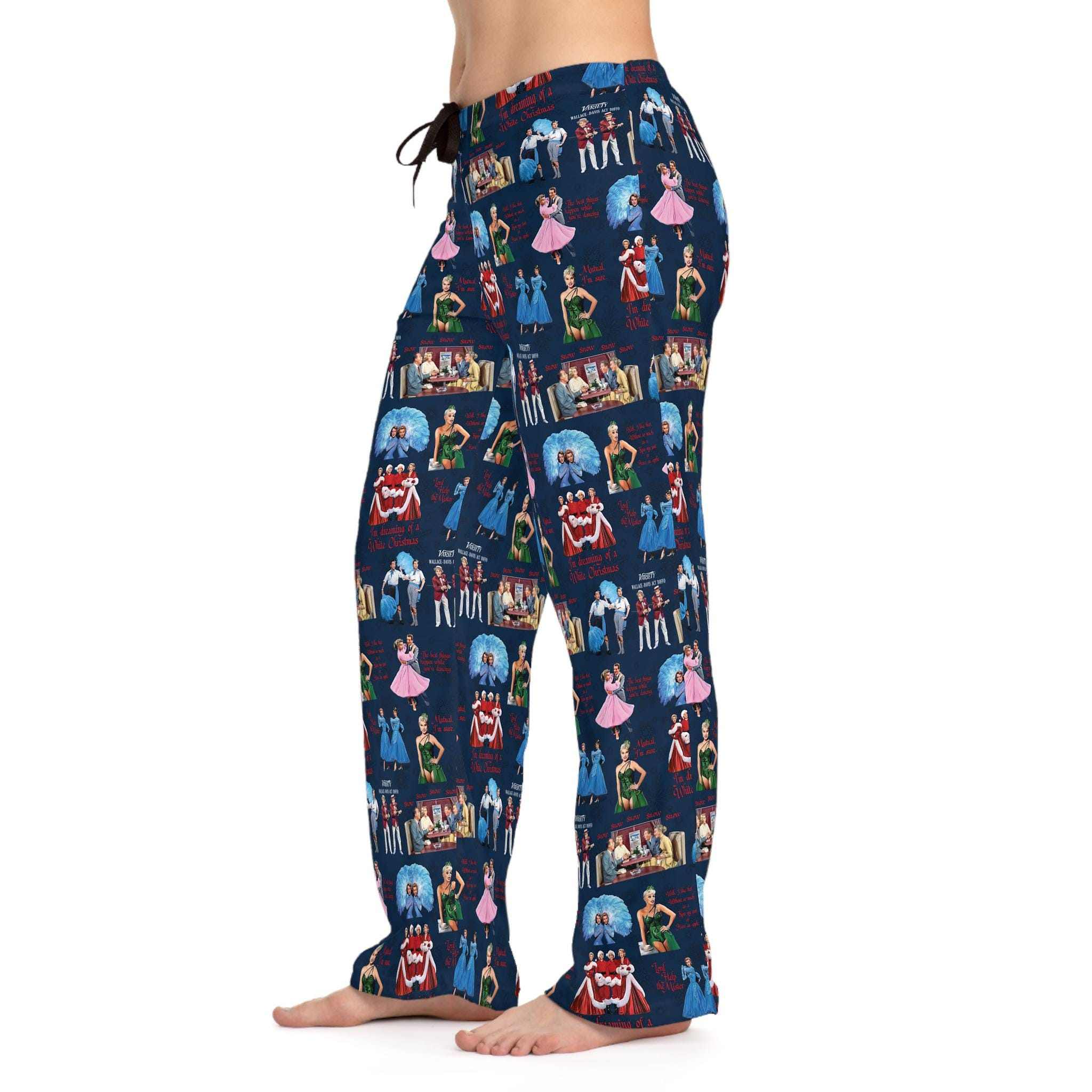 White Christmas Women's Pajama Pants, Holiday Movie Scenes Lounge Sleepwear, Bing Crosby, Rosemary Clooney, Classic Film Fan Gift, Cozy PJs