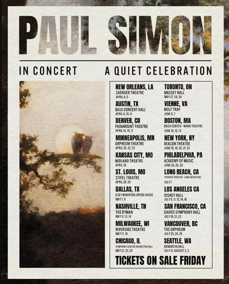 Paul Simon A Quiet Celebration 2025 Tour Poster