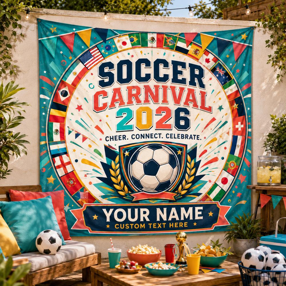 Customize 2026 Soccer Carnival Party Backdrop, Sports Event banner, Football Tournament Tapestry Backdrop