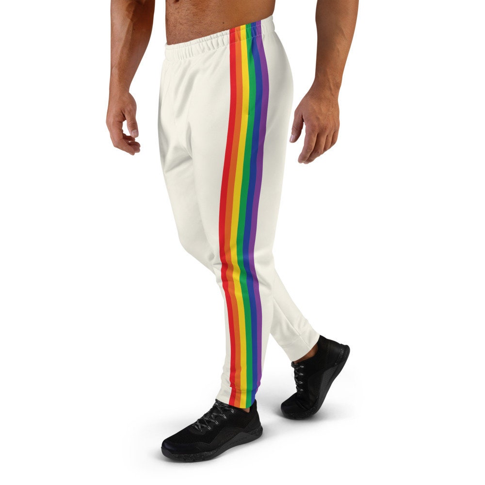 Rainbow Stripes Men's Workout Joggers - Cream