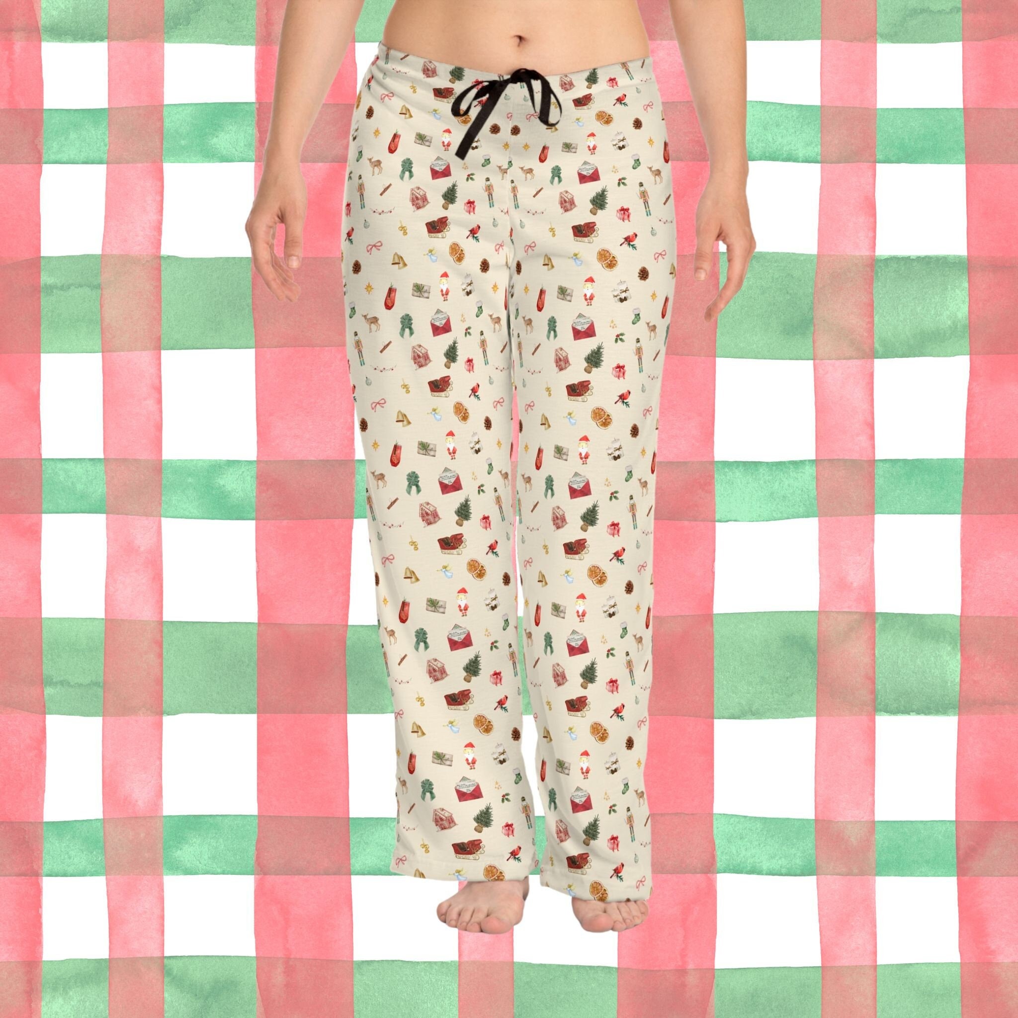 Christmas Womens Pajama Pants, Winter Pj Pants, Sleepover Pajamas, Santa Retro Apparel, Relaxed Fit Pj Gift, Holiday Pajama Gift For Her