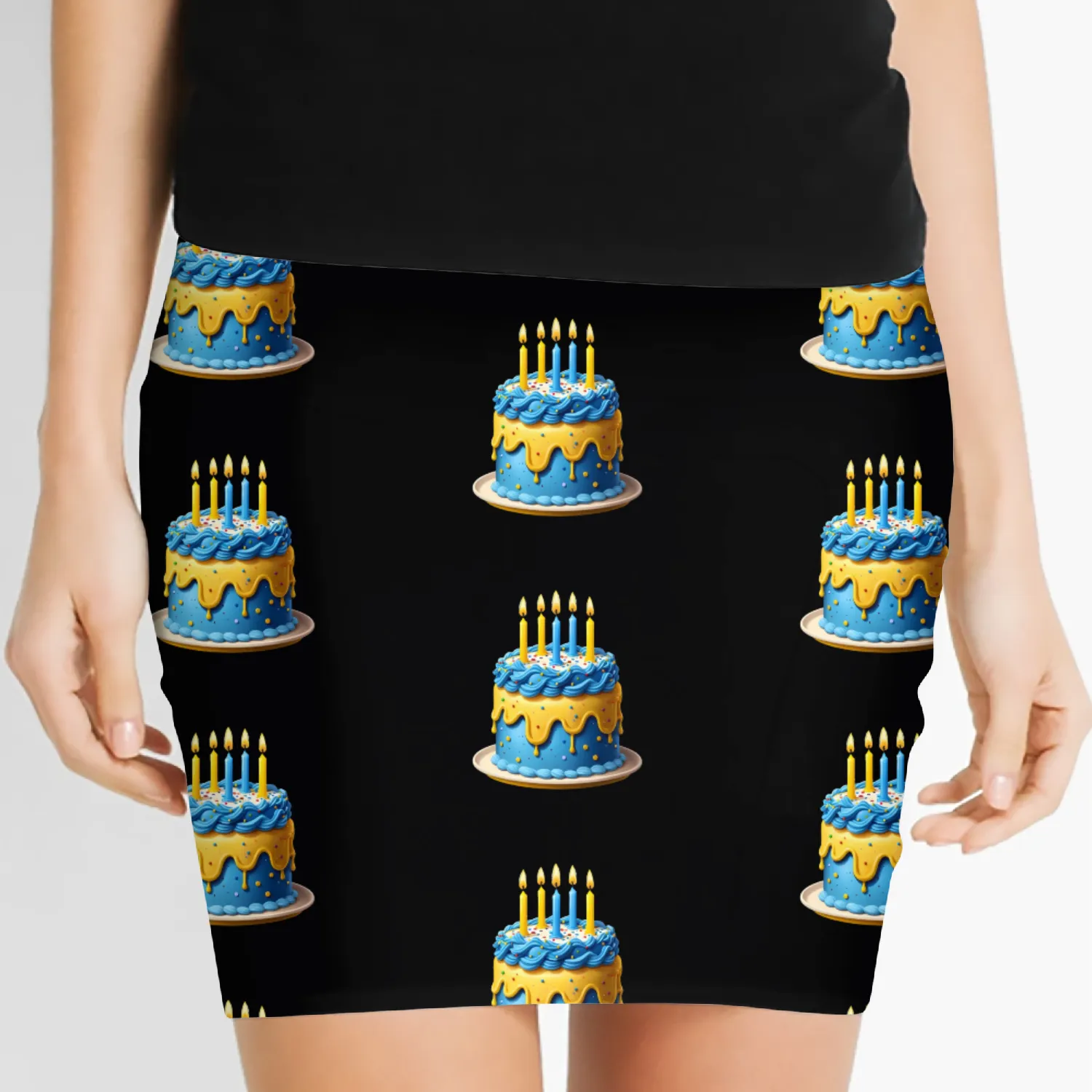 Blue and yellow birthday cake Women's Mini Skirts