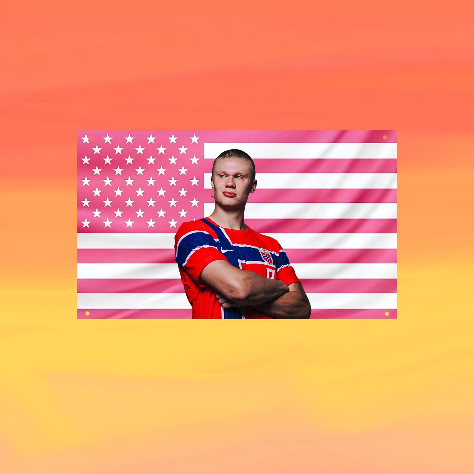 Erling Haaland Pink US Wall Tapestry Flag, Football Wall Art, Soccer Bedroom Decor, Sports Fan Banner
