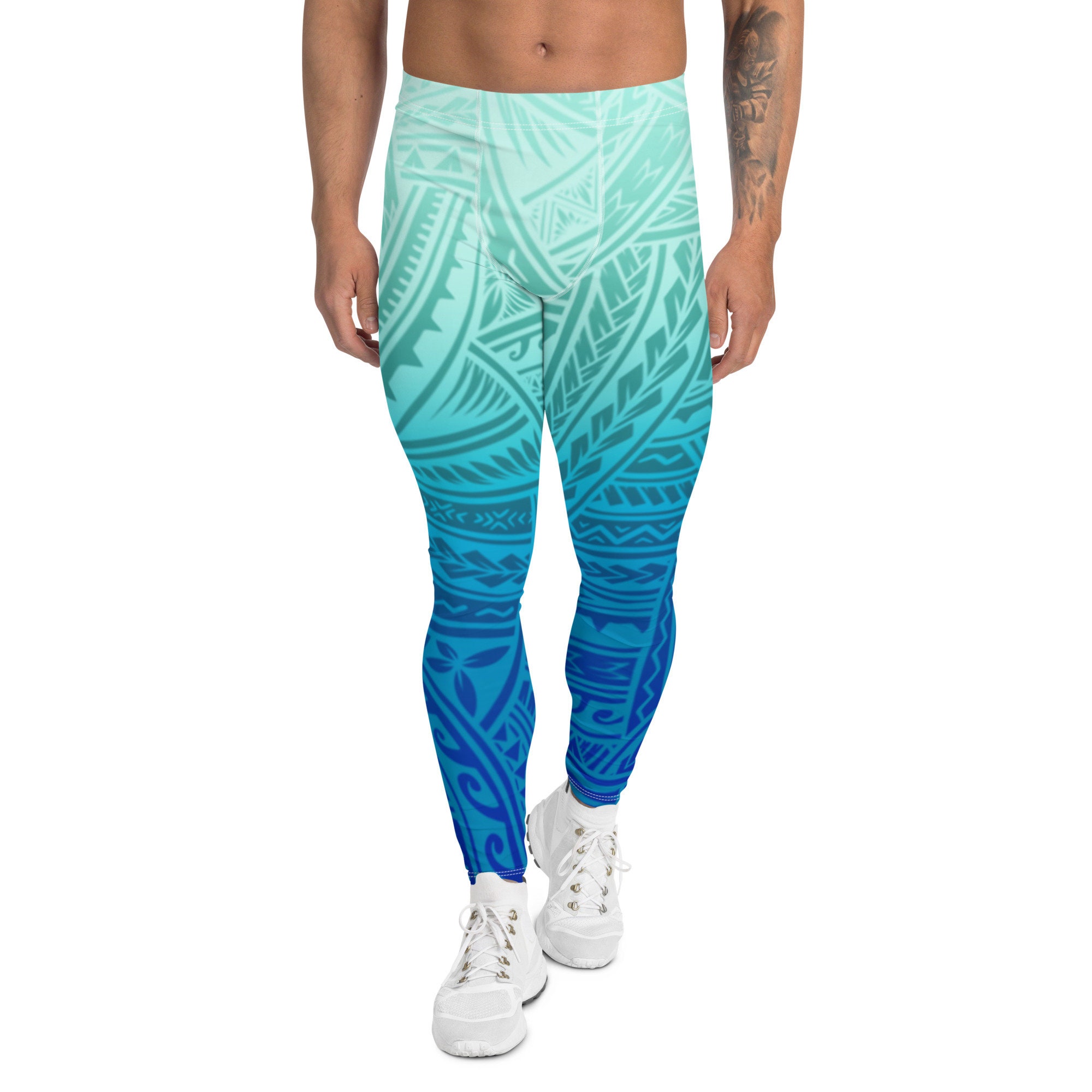 Men's Leggings Polynesian Blue Ocean Gradient Samoan Tribal Gym Tights