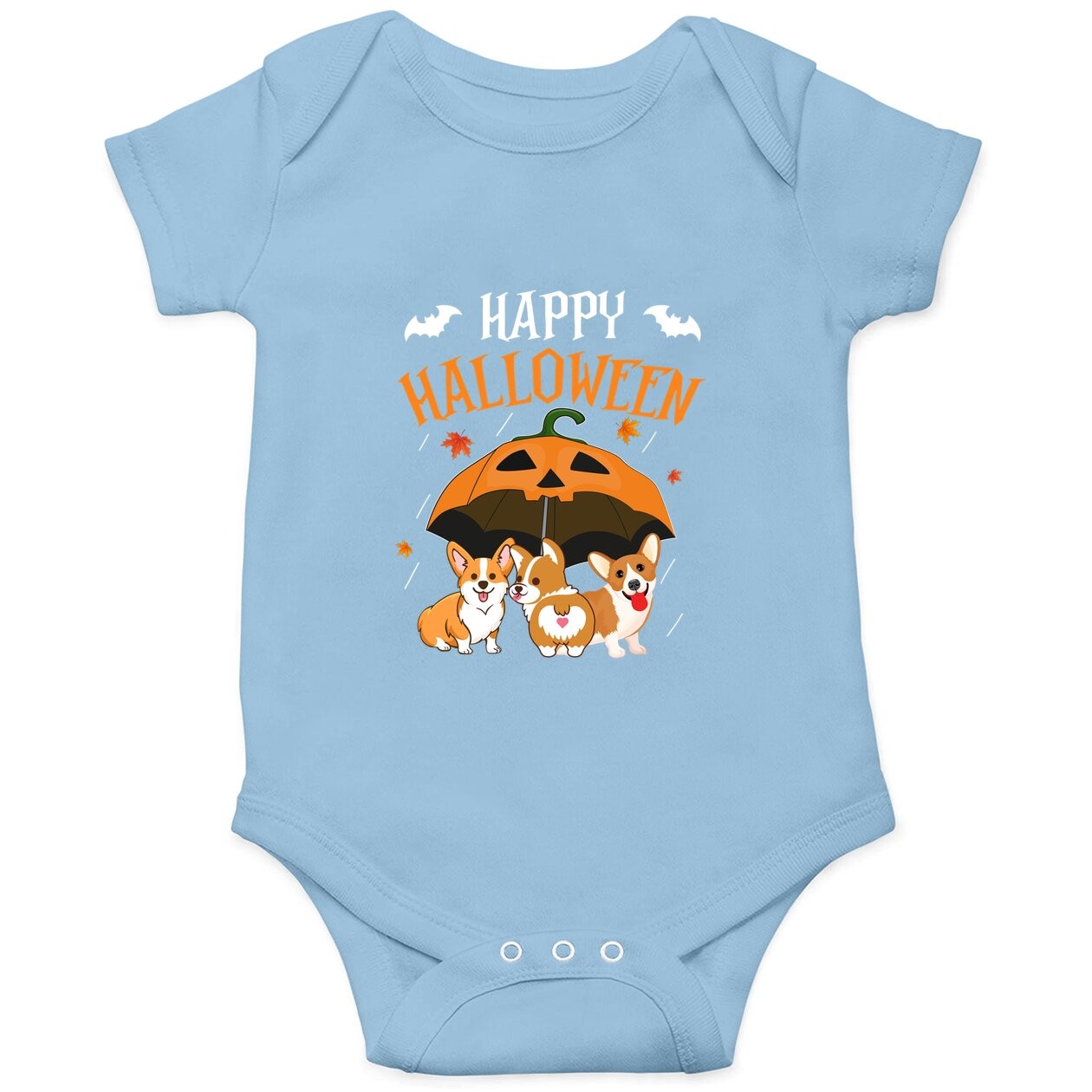 Halloween Corgi In Scary Umbrella Rain Night Pumpkin Baby Bodysuit
