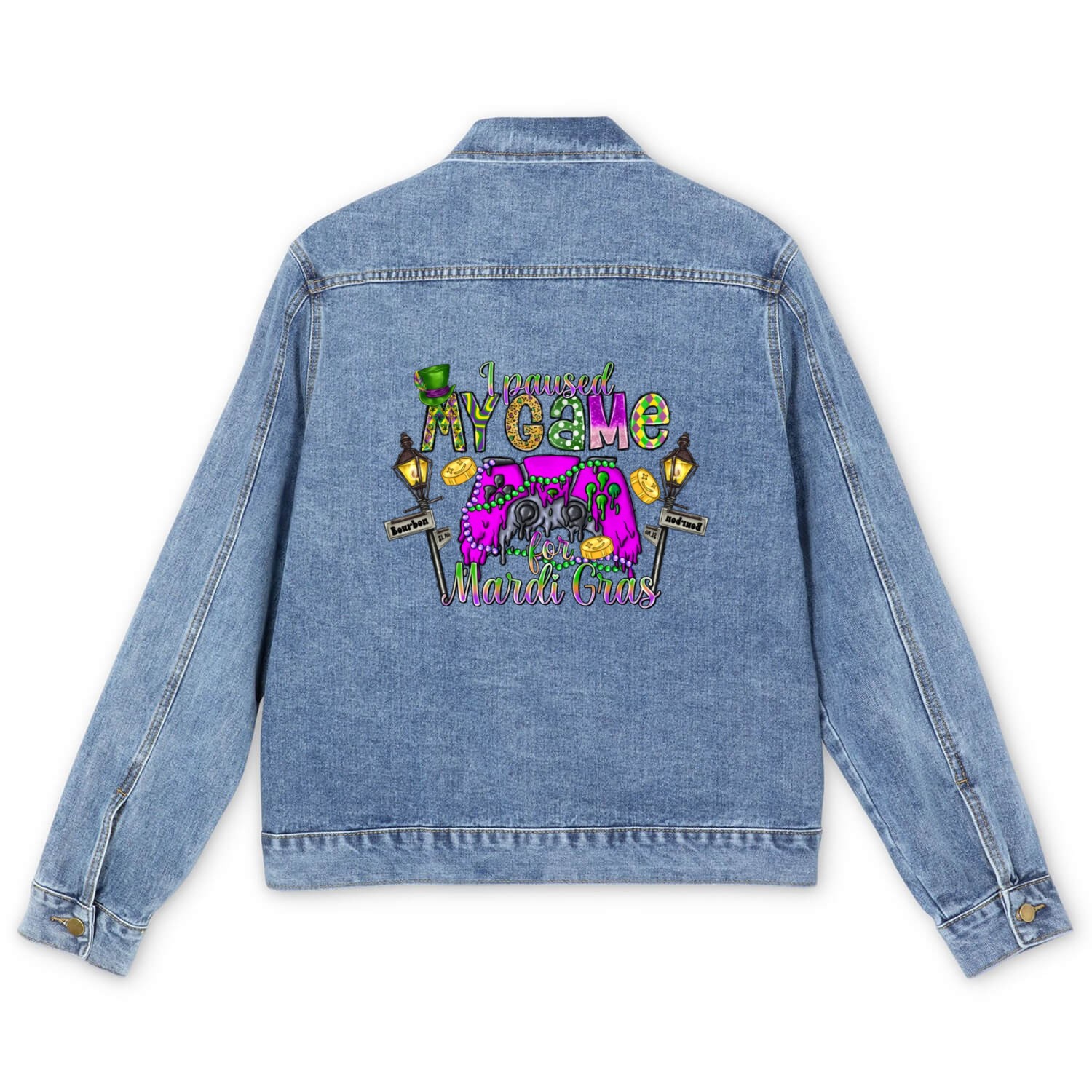 I Paused My Game For Mardi Gras Men's Denim Jackets