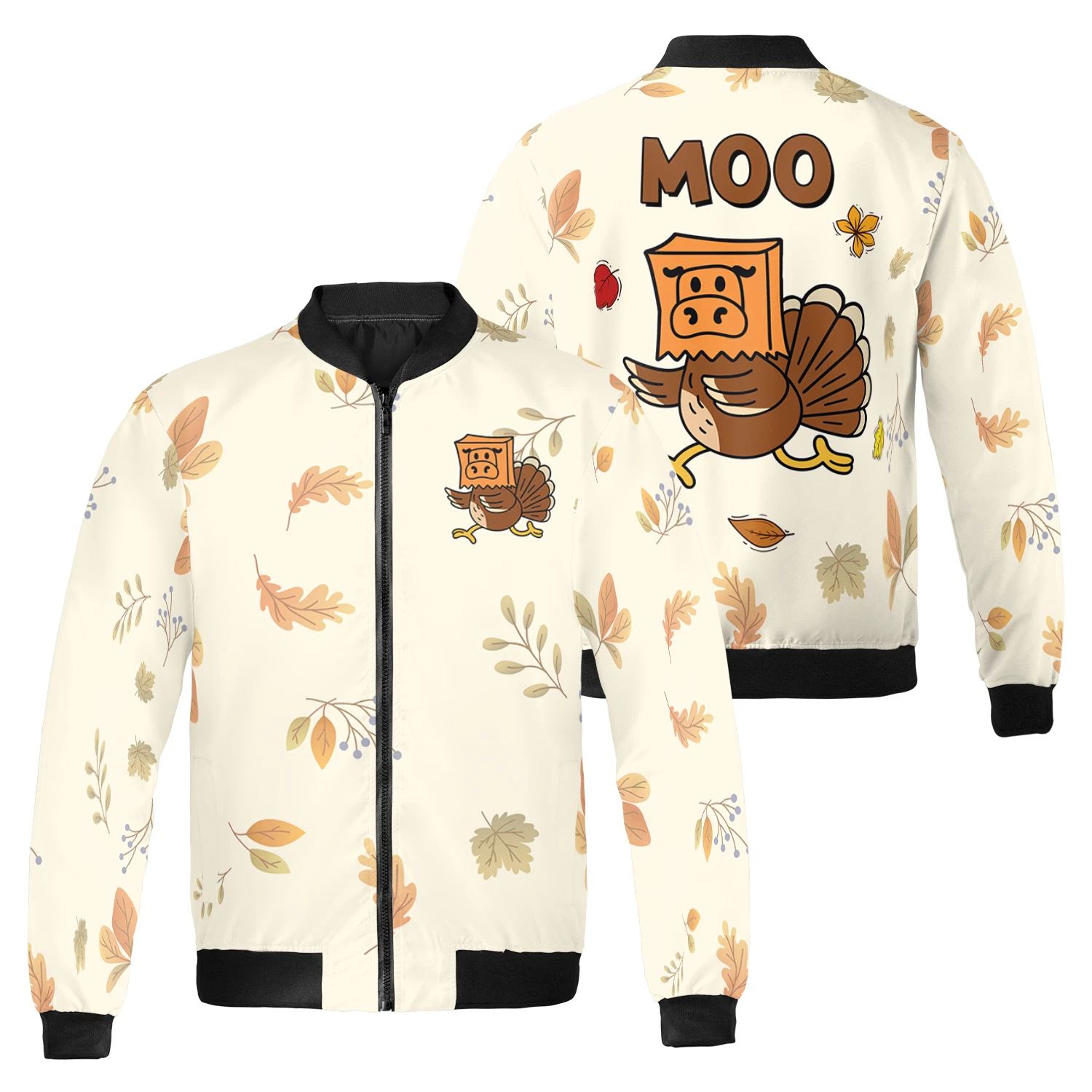 Funny Turkey In Moo Mask Happy Thanksgiving Fall Vibes Turkey Day Bomber Jacket