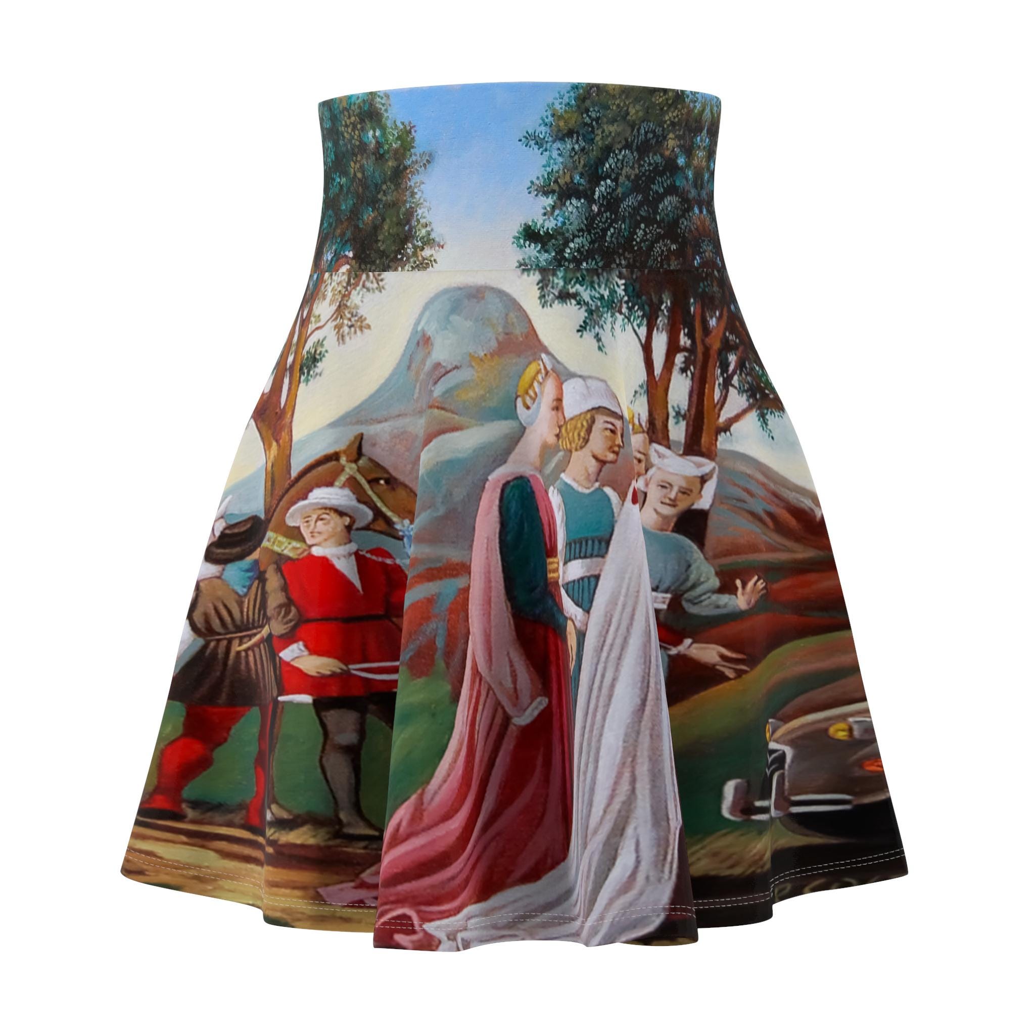 Skater Skirt, Piero della Francesca Tribute Flare Mini Skirt, Gift for Her, Unique Party Outfit, Women's Clothing