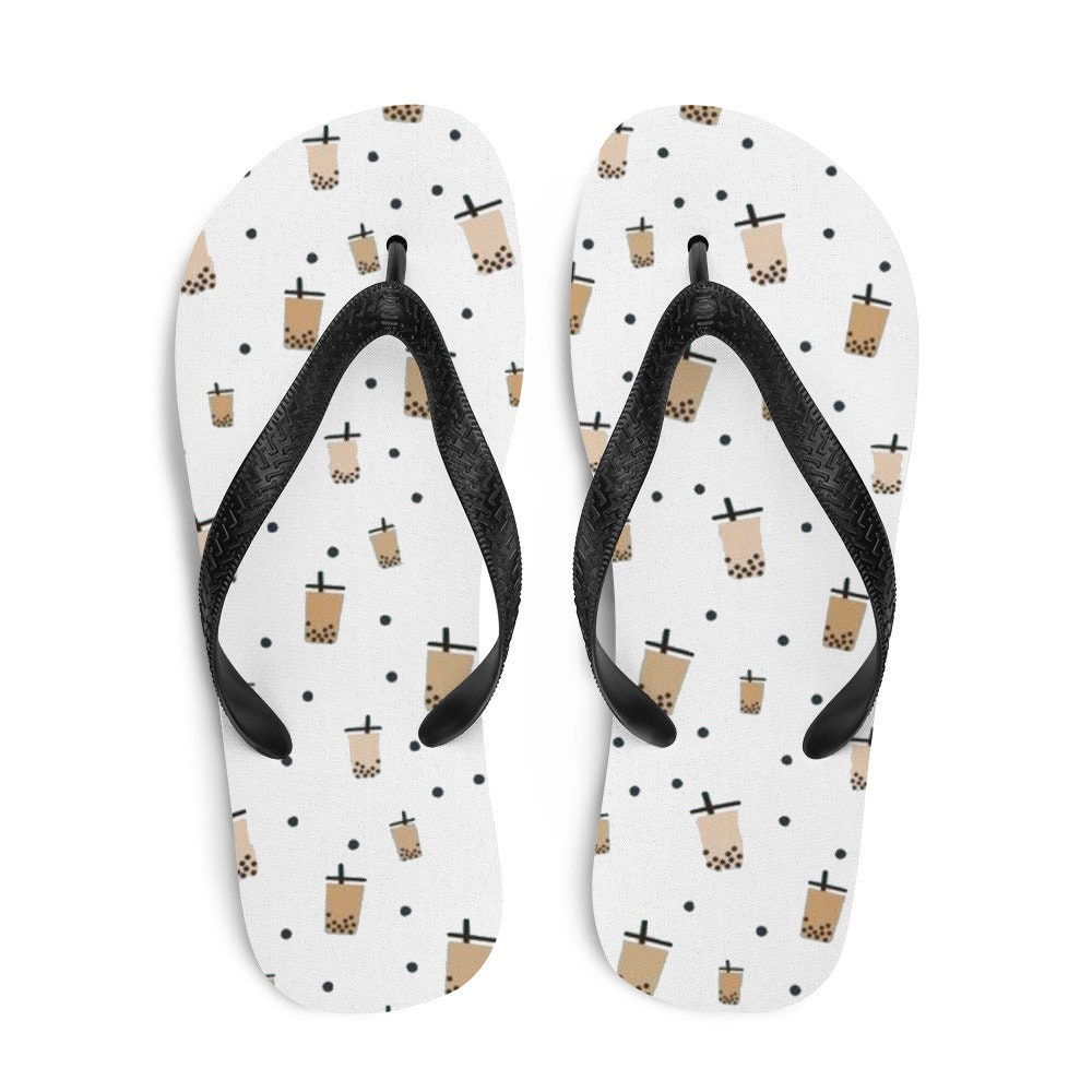 Cute Boba Milk Tea Drink Pattern Summer Beach Flip-Flops