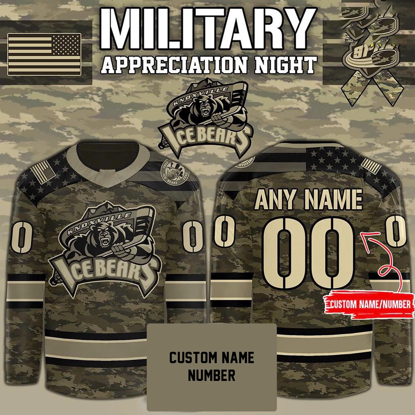 Personalized Knoxville Ice Bears Military Night 2025 Special Hockey Shirt Men's
