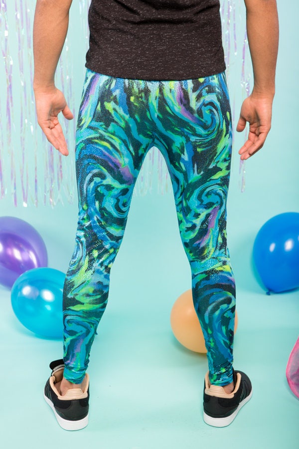 GLITTERY MERMAN MEGGINGS (Blue / Green Men's Leggings - Handmade)