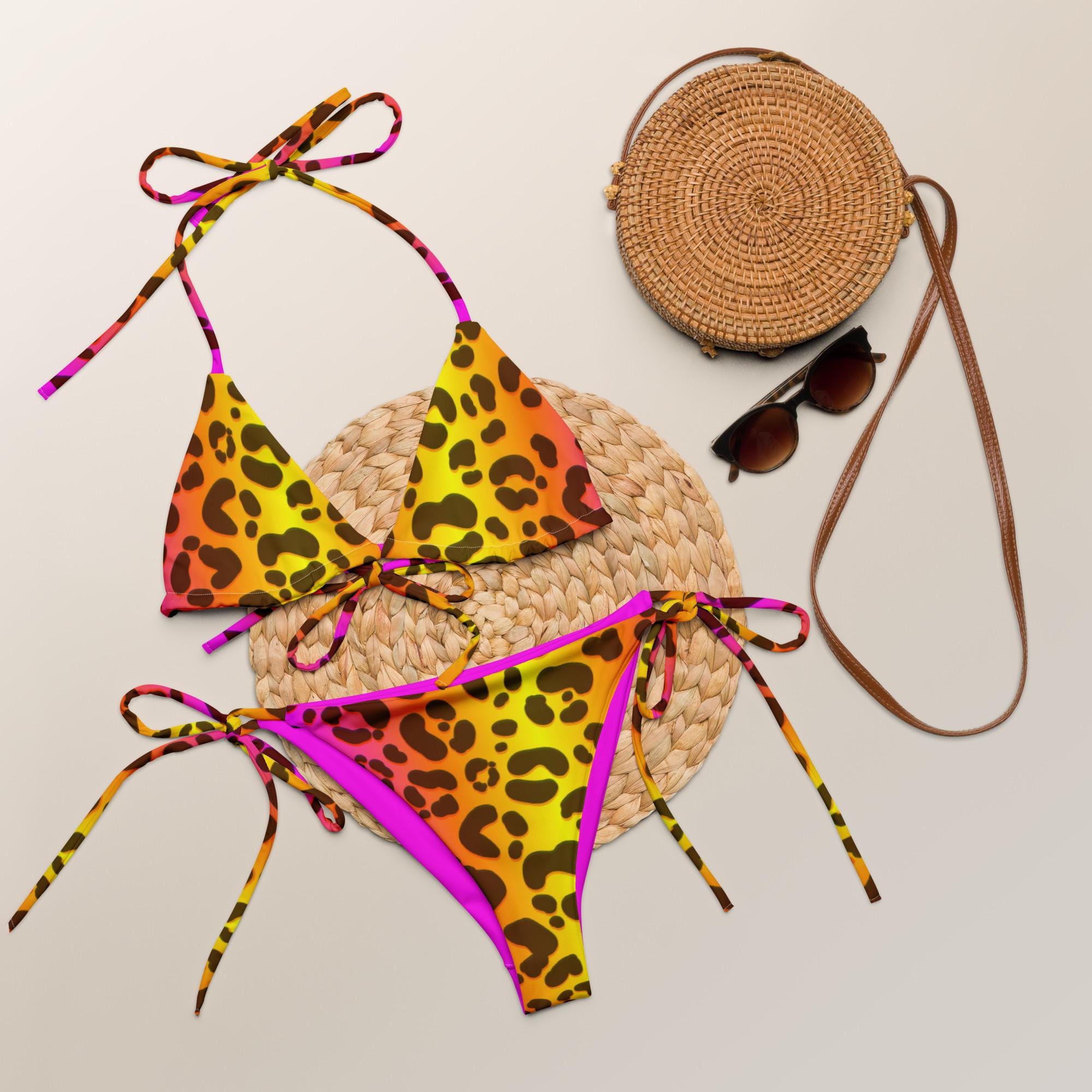 Neon Animal Print String Bikini