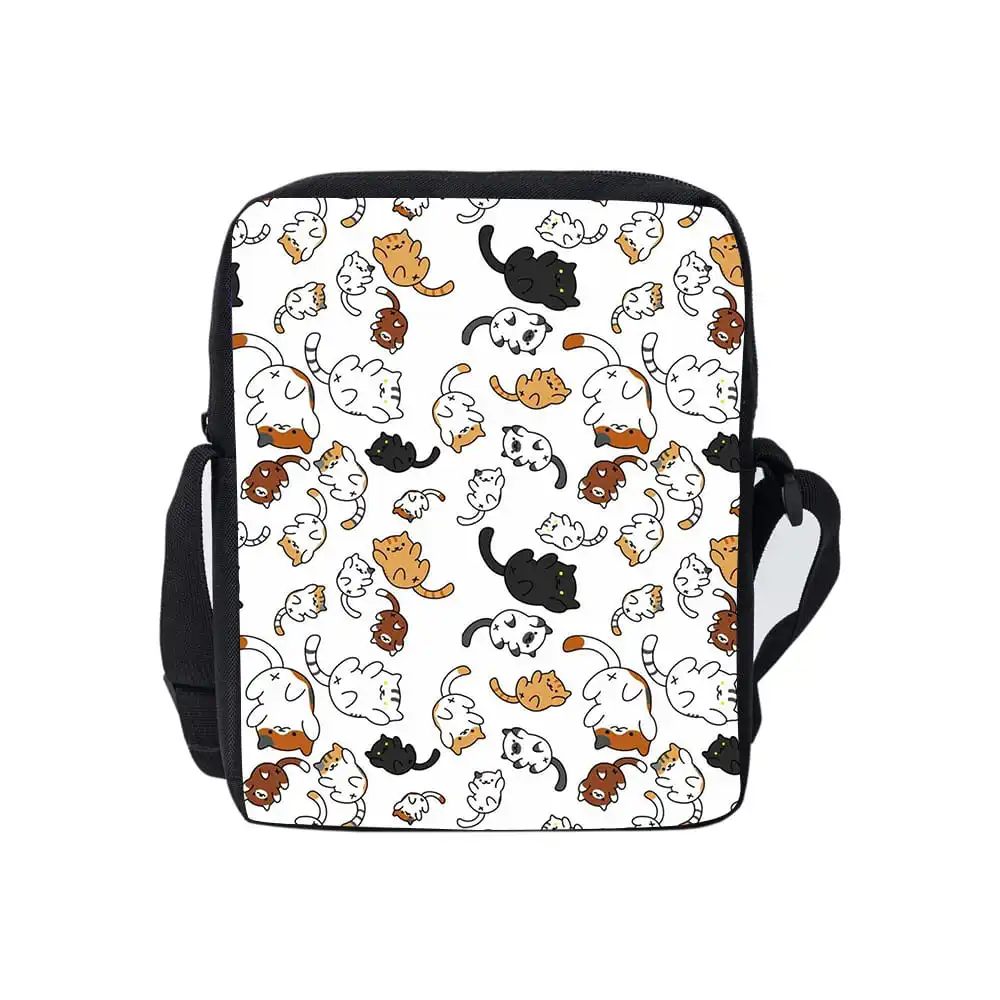 Cat Pattern Daily Single Sided Messenger Bag For Boy/Girls Children Best Gifts 2D Flat Cartoon Casual Small Zipper Crossbody Bag