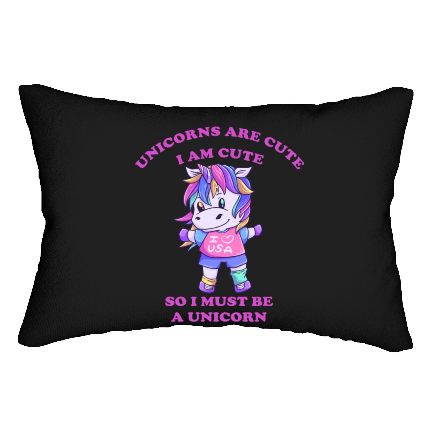 Baby unicorn loves the USA America Lumbar Pillows