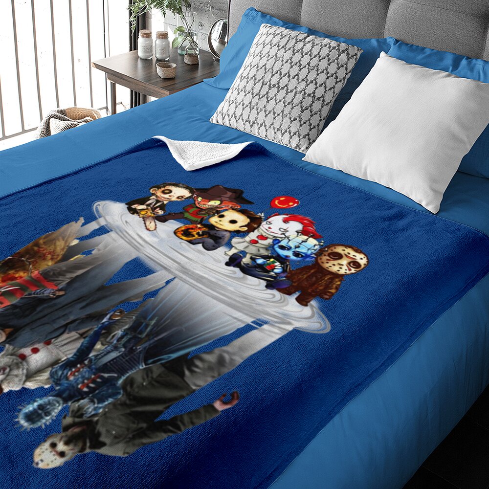 36541 Cute Horror Movie Chibi Character Water Reflection Halloween Baby Blankets Black