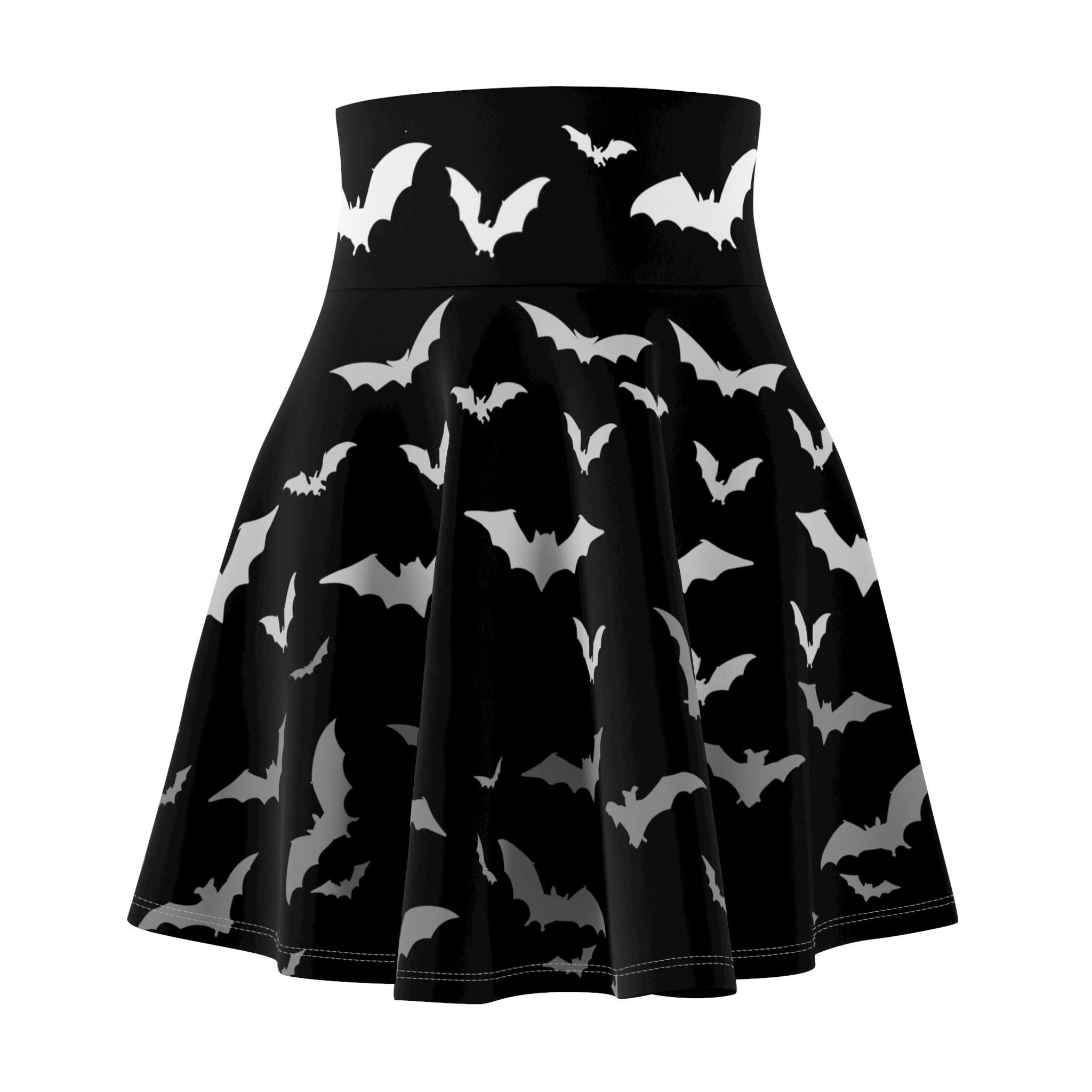 Skater Skirt, Halloween Bat Print Skirt, Women's Fashion Apparel, Halloween Party Outfit, Gothic Clothing, Black Bat Skirt