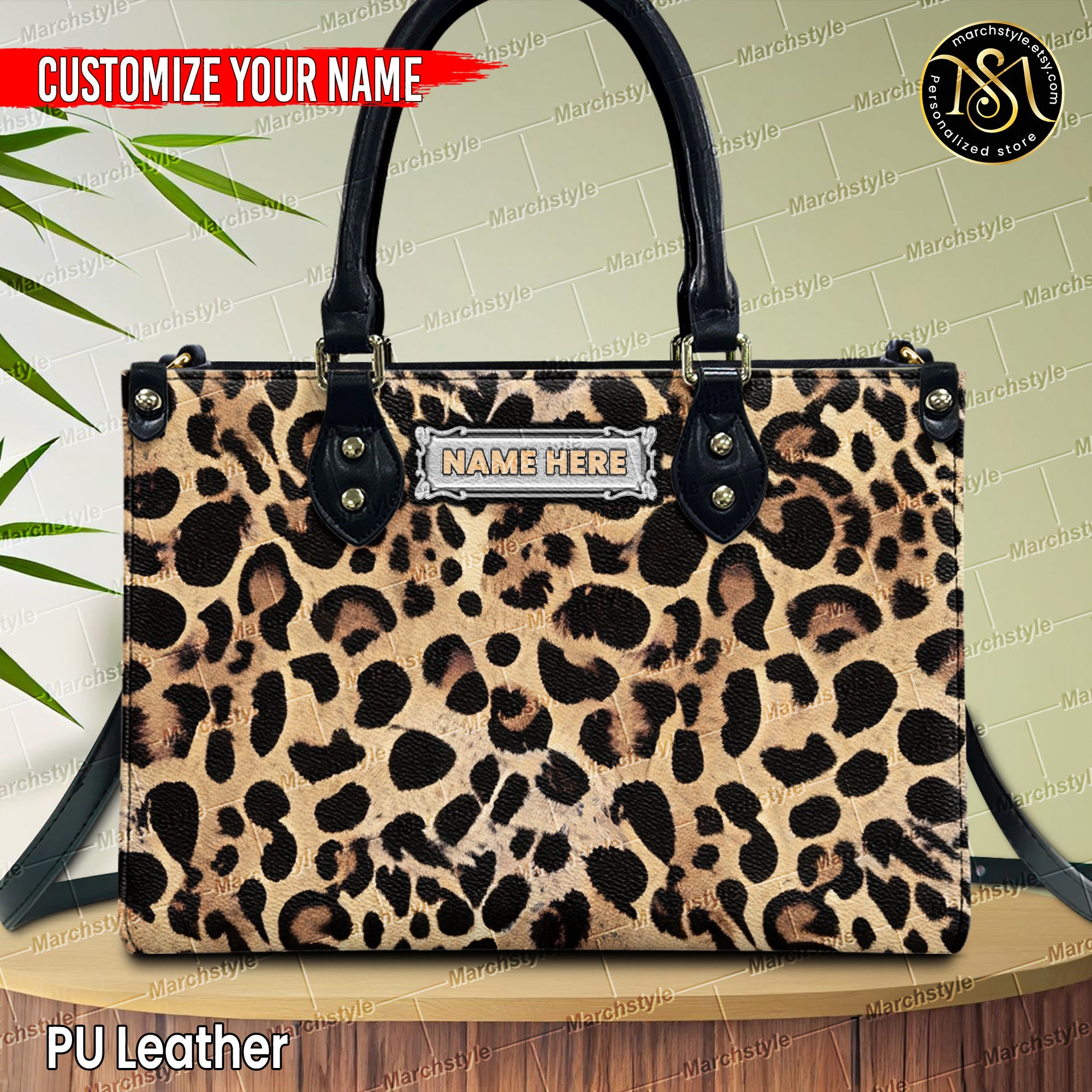 Marchstyle - Personalized Leopard Print Leather HandBags for Women, Custom Name Crossbody Bag with leopard, Wallet for Leopard lover