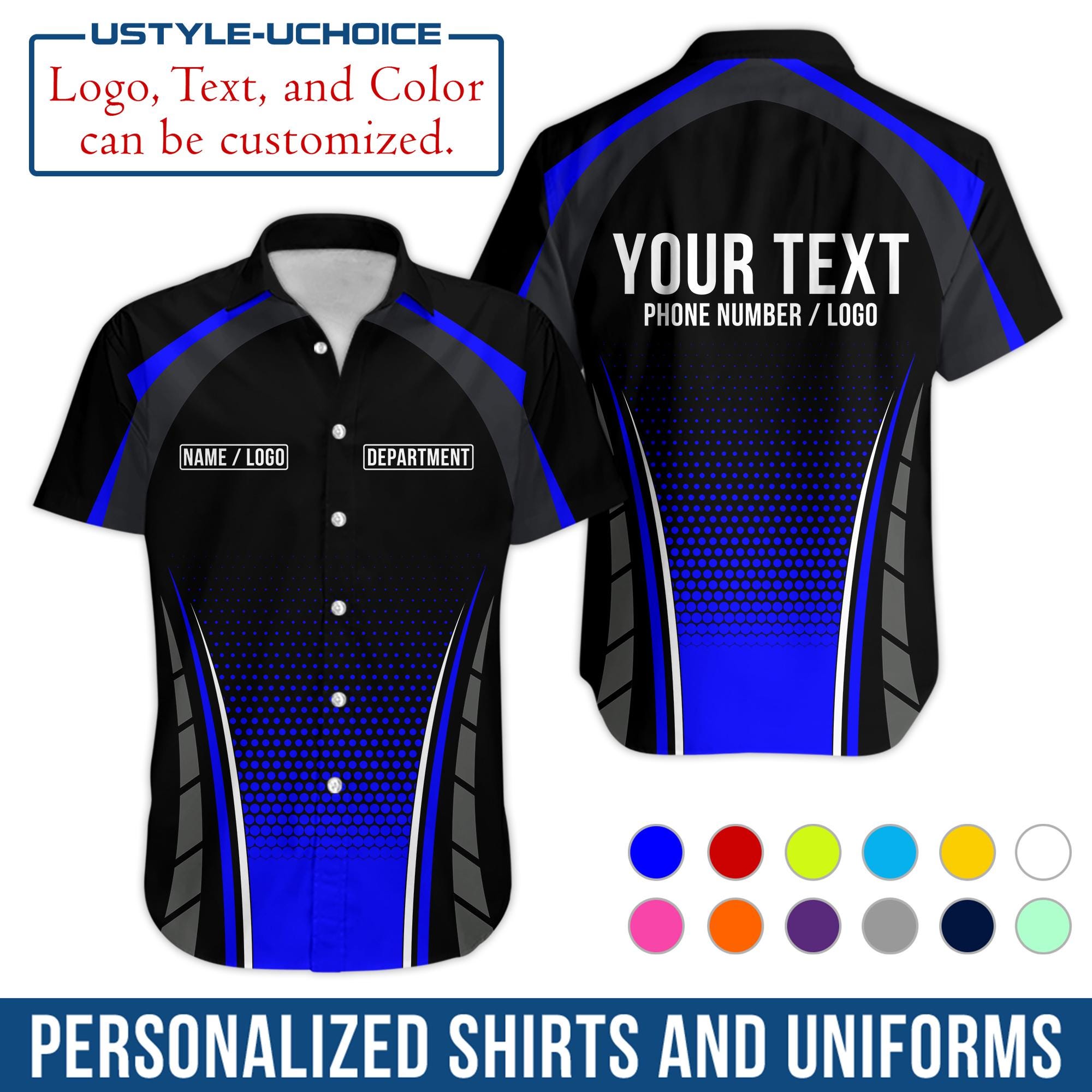 Custom Work Shirt Personalized Uniform with Name & Department, Logo Printing, Short Sleeve Button Down