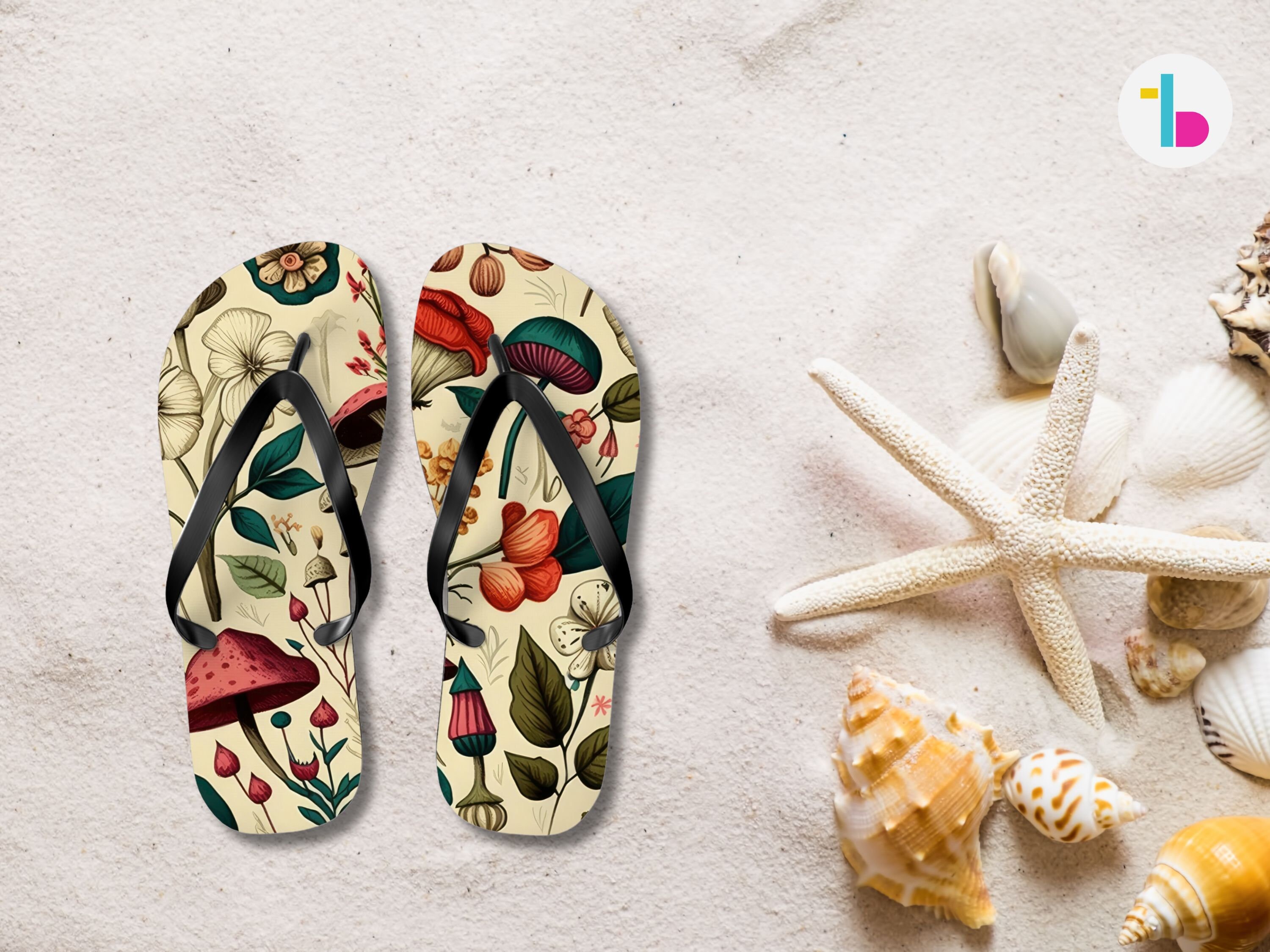 Mushroom flip flops, Vintage Cottagecore summer sandals, Mushroom beachwear, Witch flip flops, Witchy shoes, Retro summer flip flops