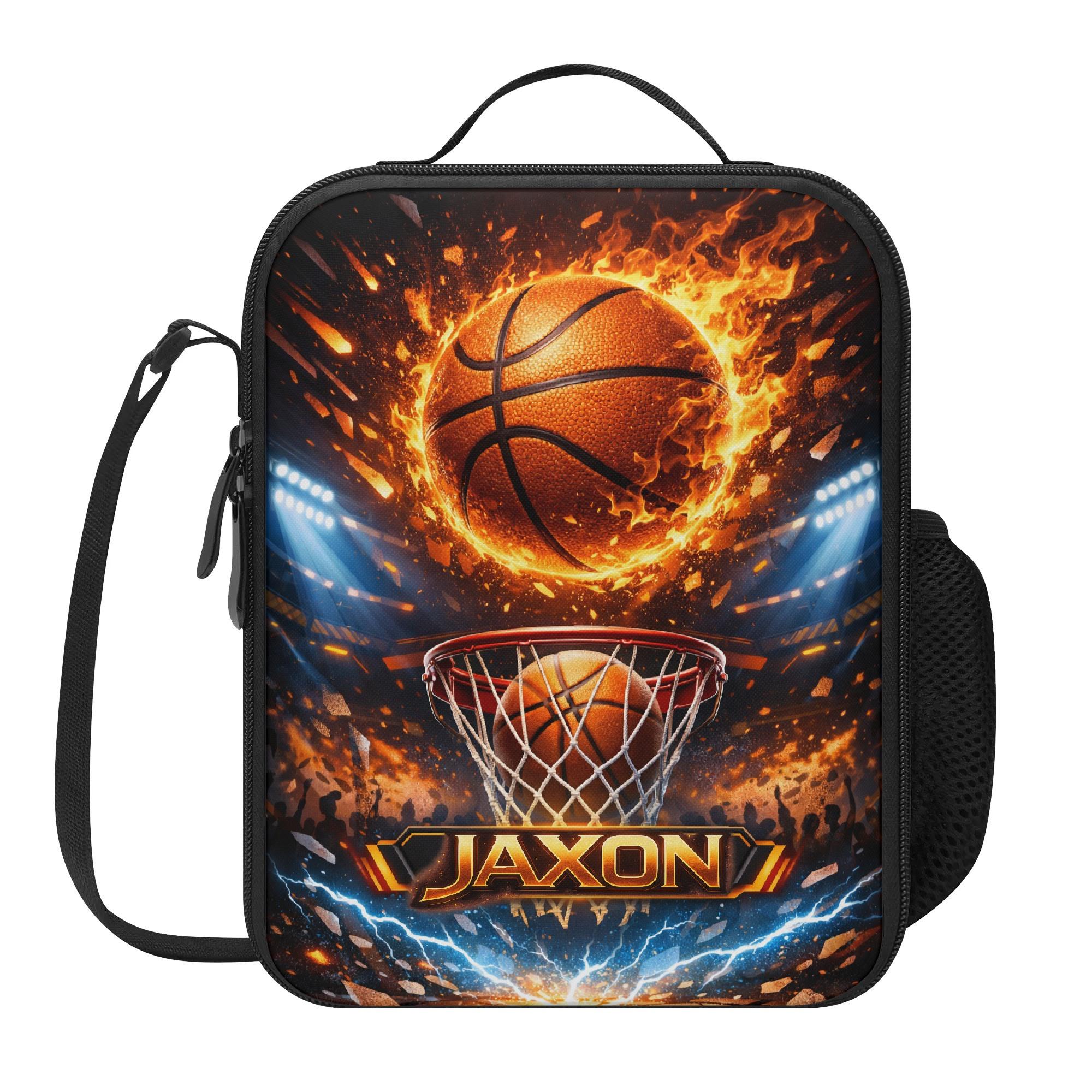 Flaming Basketball Sports Lunch Bag for School Camp Boys & Girls
